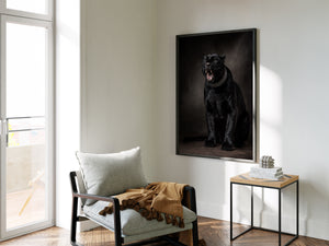 Black Panther Framed Canvas Wall Art, Dark Luxury Wildlife Print, Moody Animal Portrait, Modern Gothic Decor