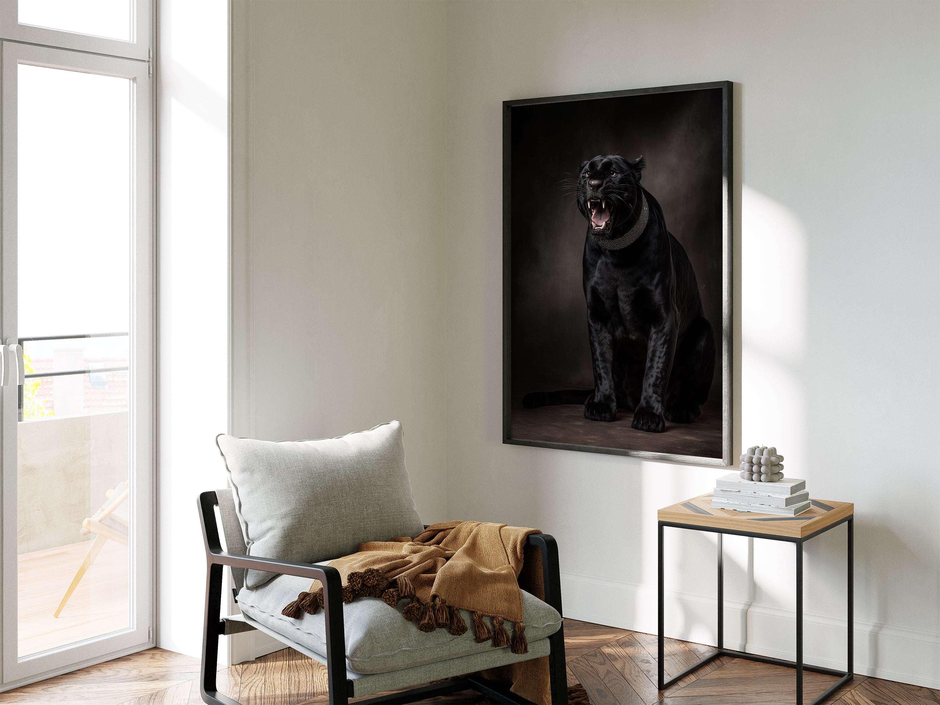 Black Panther Framed Canvas Wall Art, Dark Luxury Wildlife Print, Moody Animal Portrait, Modern Gothic Decor