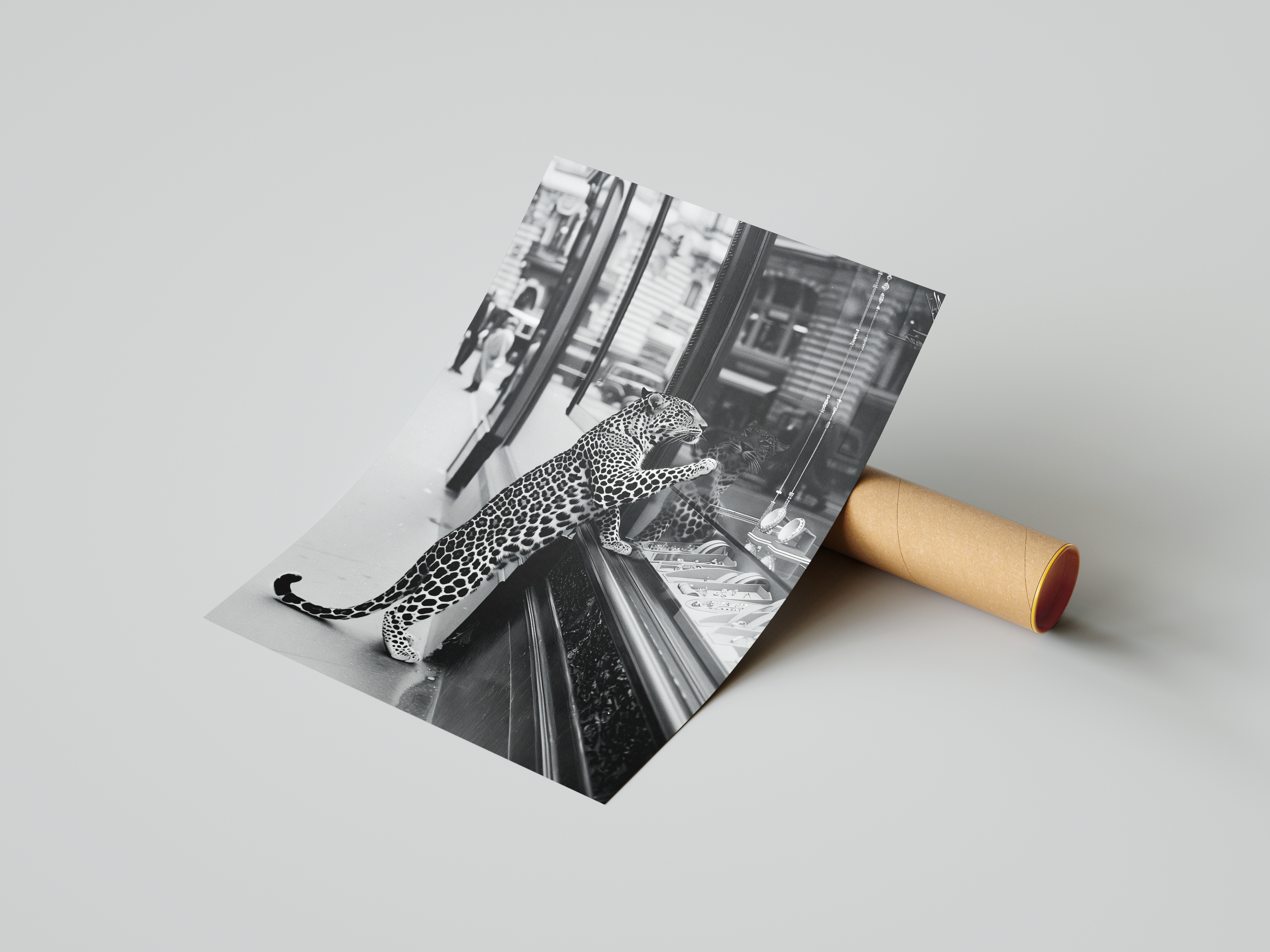 Leopard Wall Art Framed Canvas, Black and White Wildlife Photography, Luxury Fashion Street Decor, Modern Monochrome Home Artwork