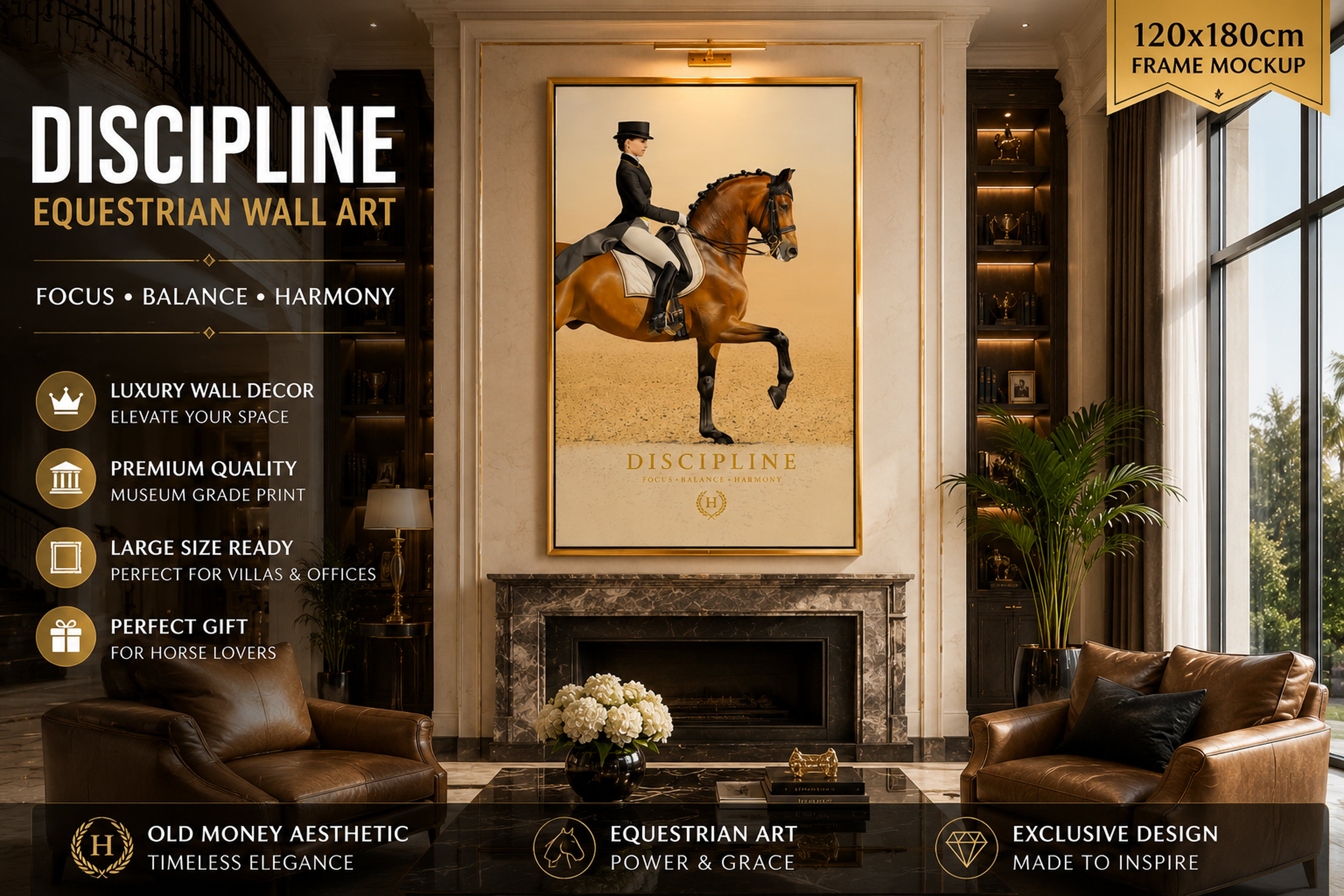 Luxury Equestrian Wall Art, Dressage Horse Framed Canvas, Old Money Decor, Discipline Motivation Poster, Quiet Luxury Home Decor