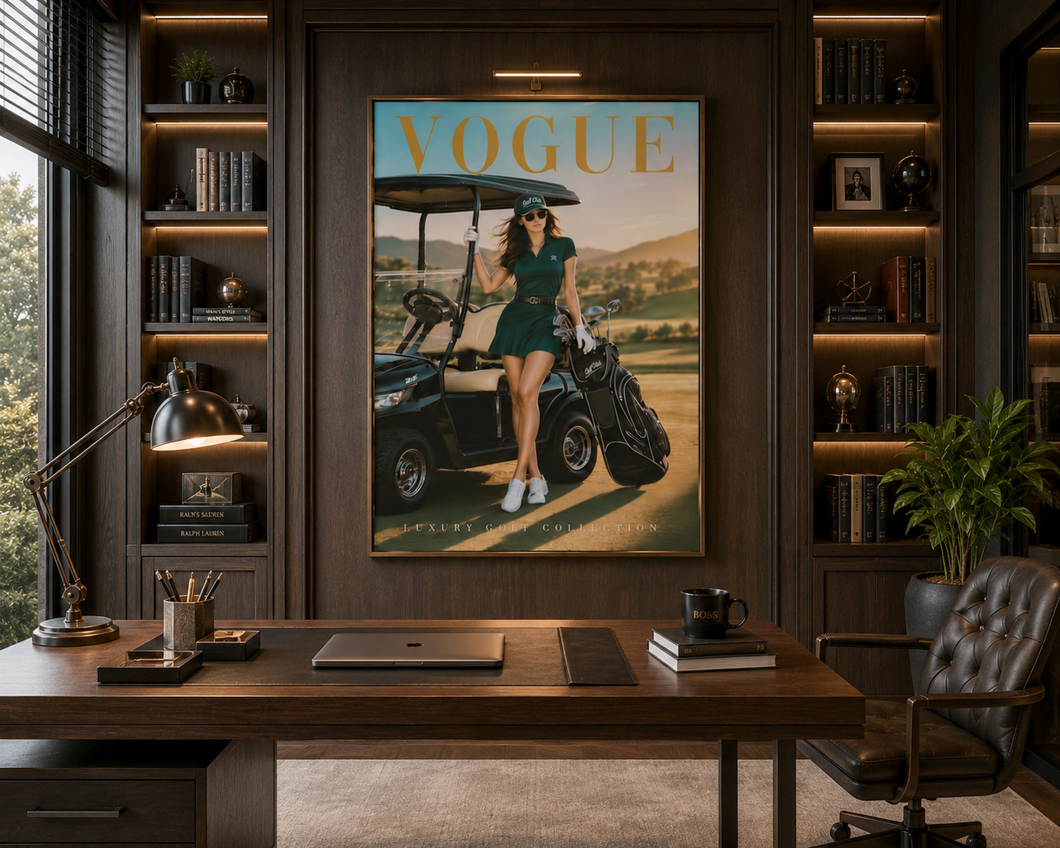 Luxury Golf Wall Art Framed Canvas, Old Money Country Club Decor, Vogue Style Golf Print, Fashion Golf Poster, Luxury Office Wall Art