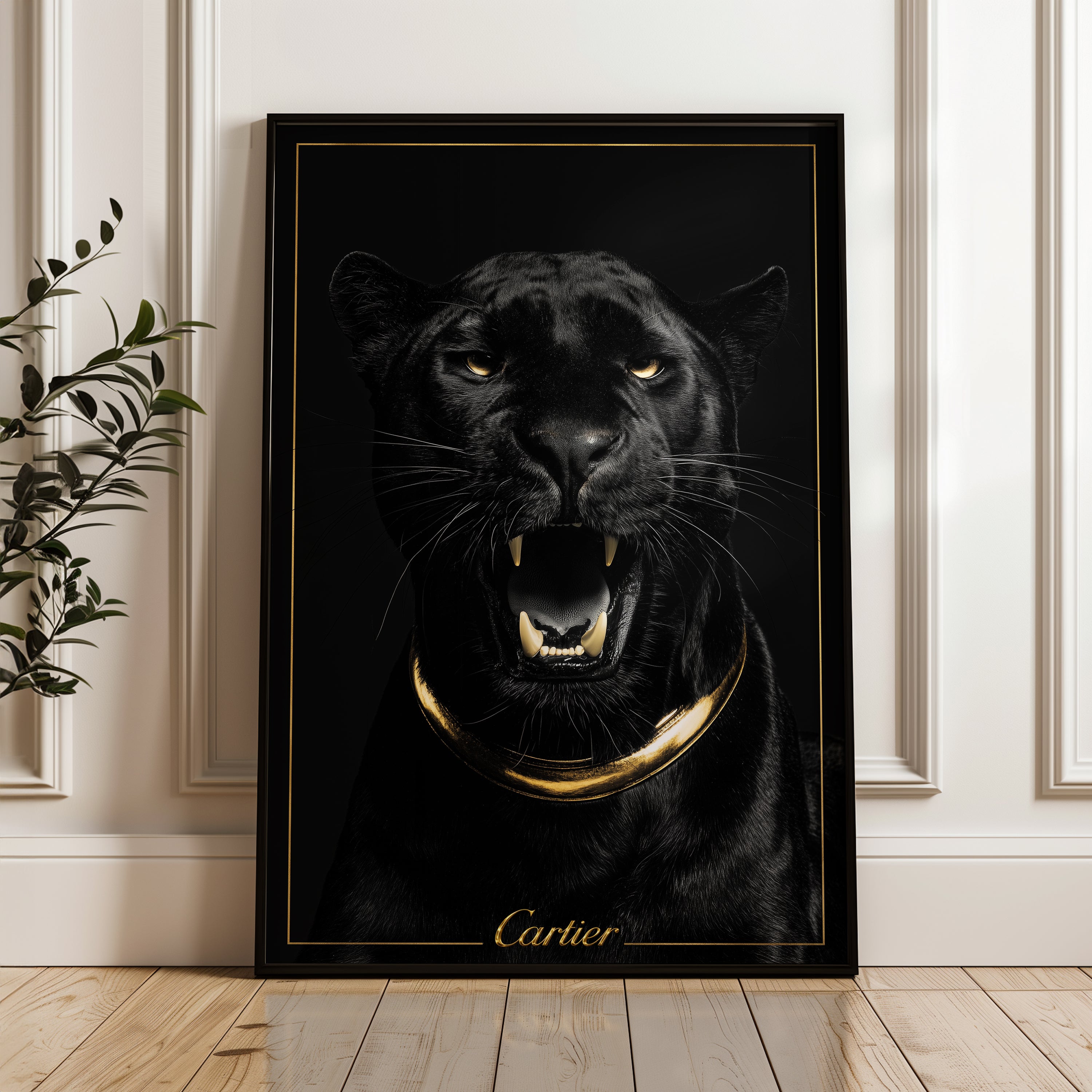 Luxury Black Panther Wall Art, Gold Framed Canvas Print, Cartier Style Decor, Quiet Luxury Animal Artwork, Modern Glam Wall Art