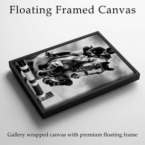 Equestrian Framed Canvas Wall Art, Black and White Horse Jumping Print, Show Jumping Photography, Luxury Horse Decor
