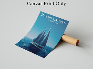 Ralph Lauren Style Sailboat Canvas Wall Art, Luxury Coastal Framed Print, Old Money Nautical Decor, Blue Yacht Poster