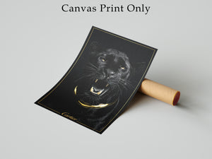 Luxury Black Panther Wall Art, Gold Framed Canvas Print, Cartier Style Decor, Quiet Luxury Animal Artwork, Modern Glam Wall Art