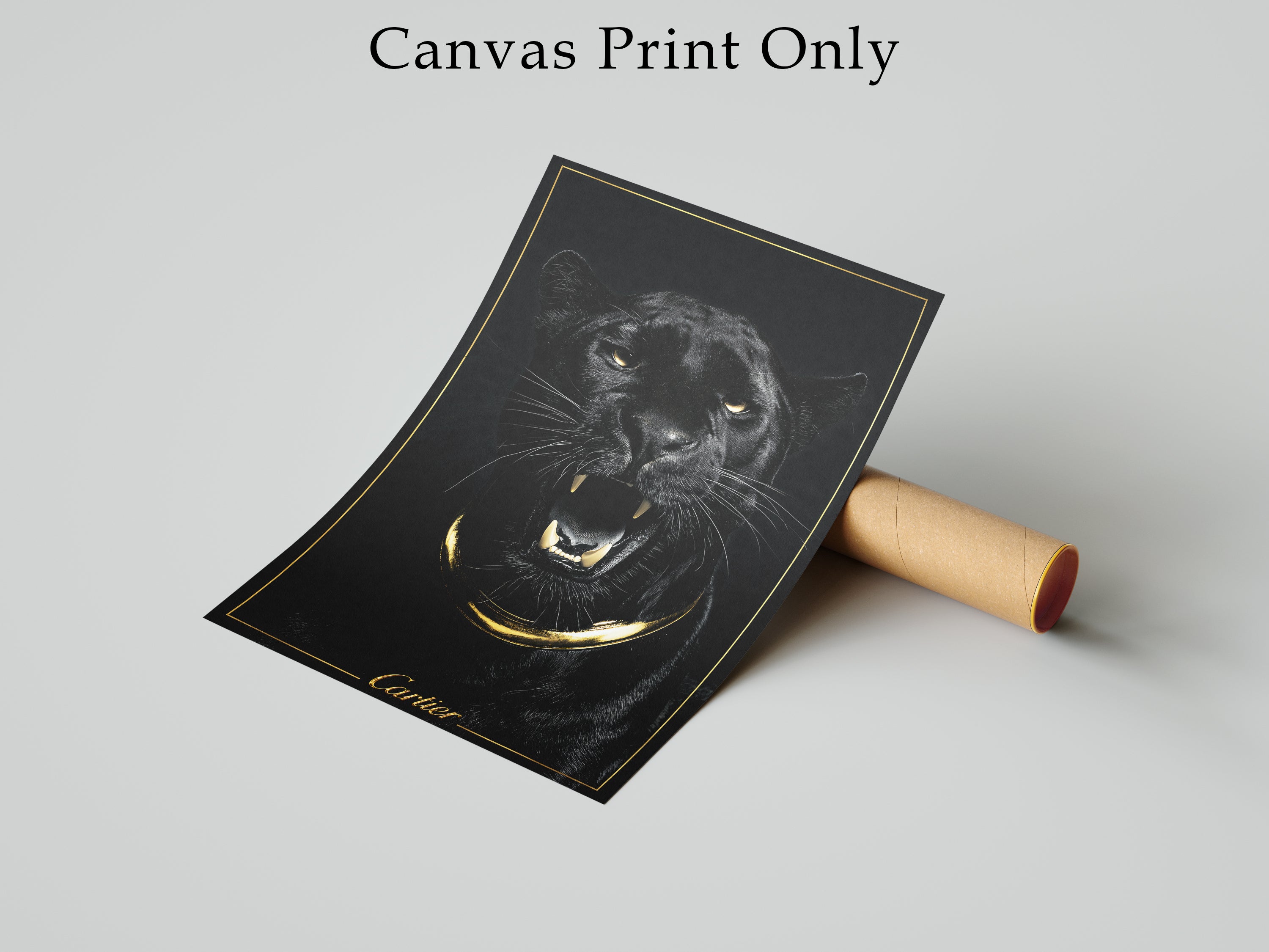 Luxury Black Panther Wall Art, Gold Framed Canvas Print, Cartier Style Decor, Quiet Luxury Animal Artwork, Modern Glam Wall Art