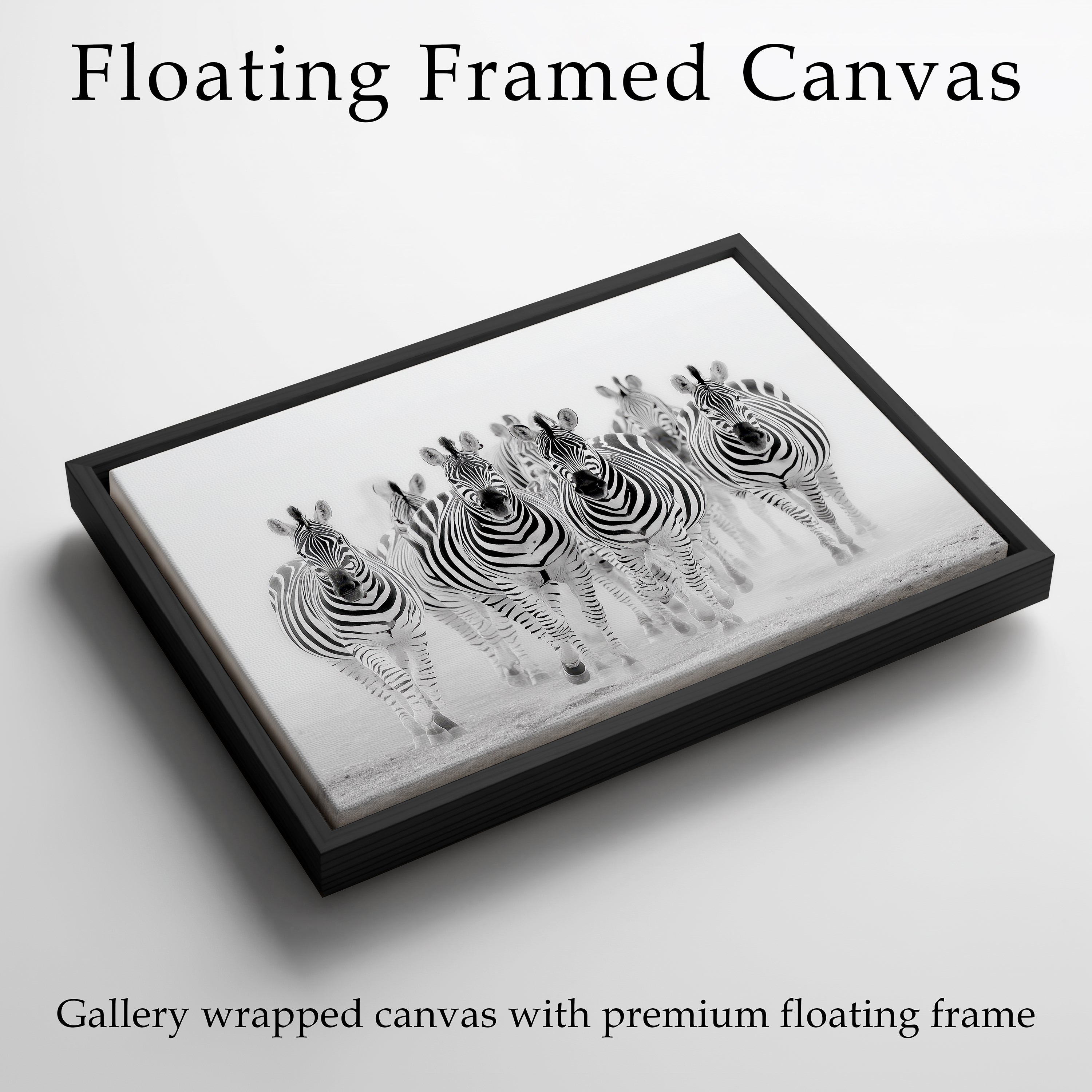Zebra Framed Canvas Wall Art, Black and White Safari Print, Modern Wildlife Photography Decor, Neutral Animal Canvas