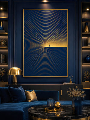 Luxury Blue and Gold Wall Art, Abstract Framed Canvas Print, Modern Minimalist Decor, Contemporary Office Artwork, Inspirational Wall Art