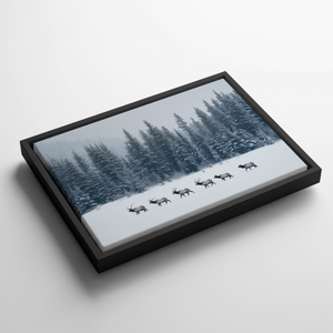 Elk Framed Canvas Wall Art, Winter Forest Wildlife Print, Rustic Lodge Decor