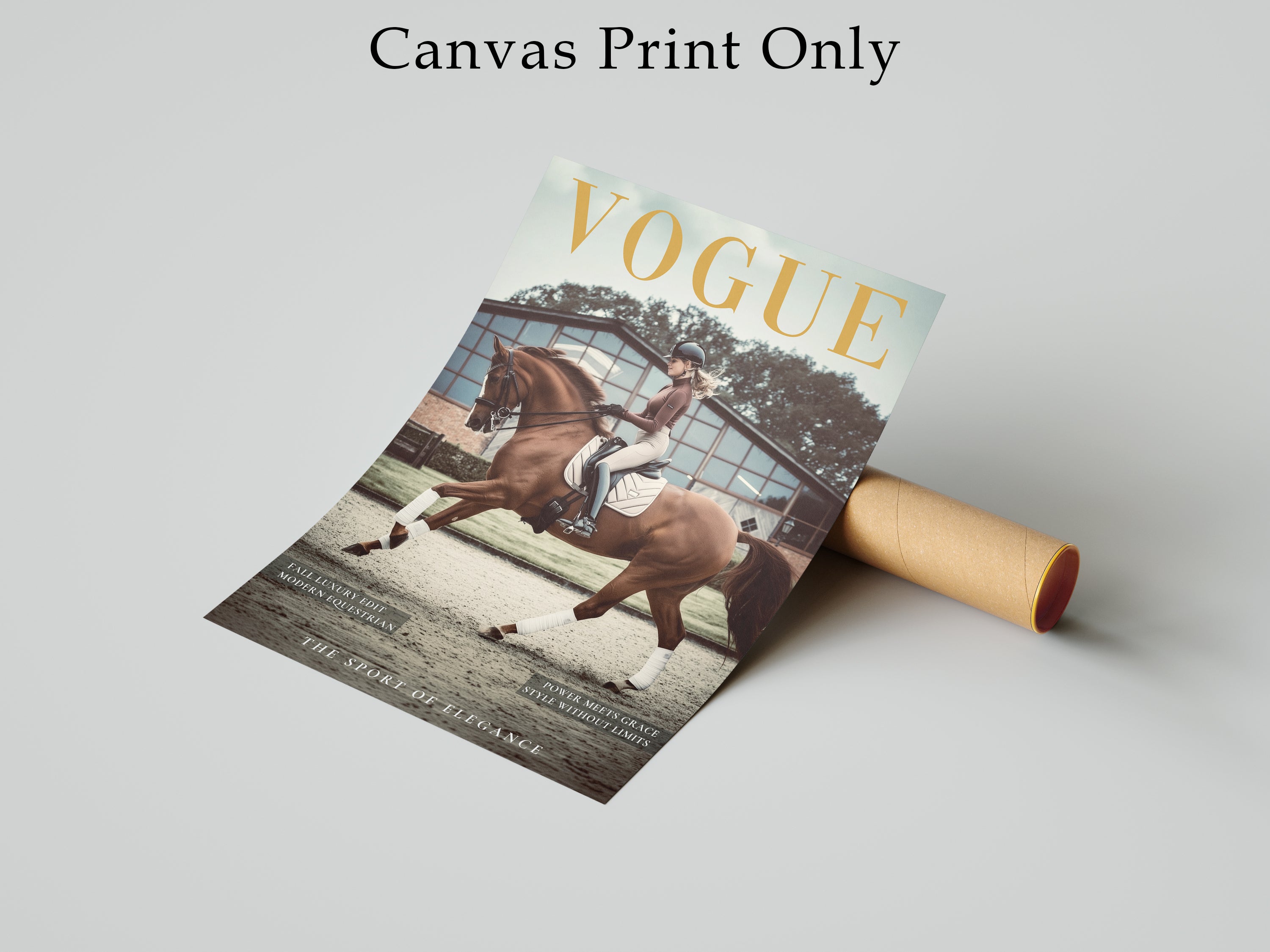 Luxury Equestrian Vogue Wall Art Framed Canvas Print, Horse Rider Poster, Old Money Decor, Ralph Lauren Style, Neutral Luxury Home Decor