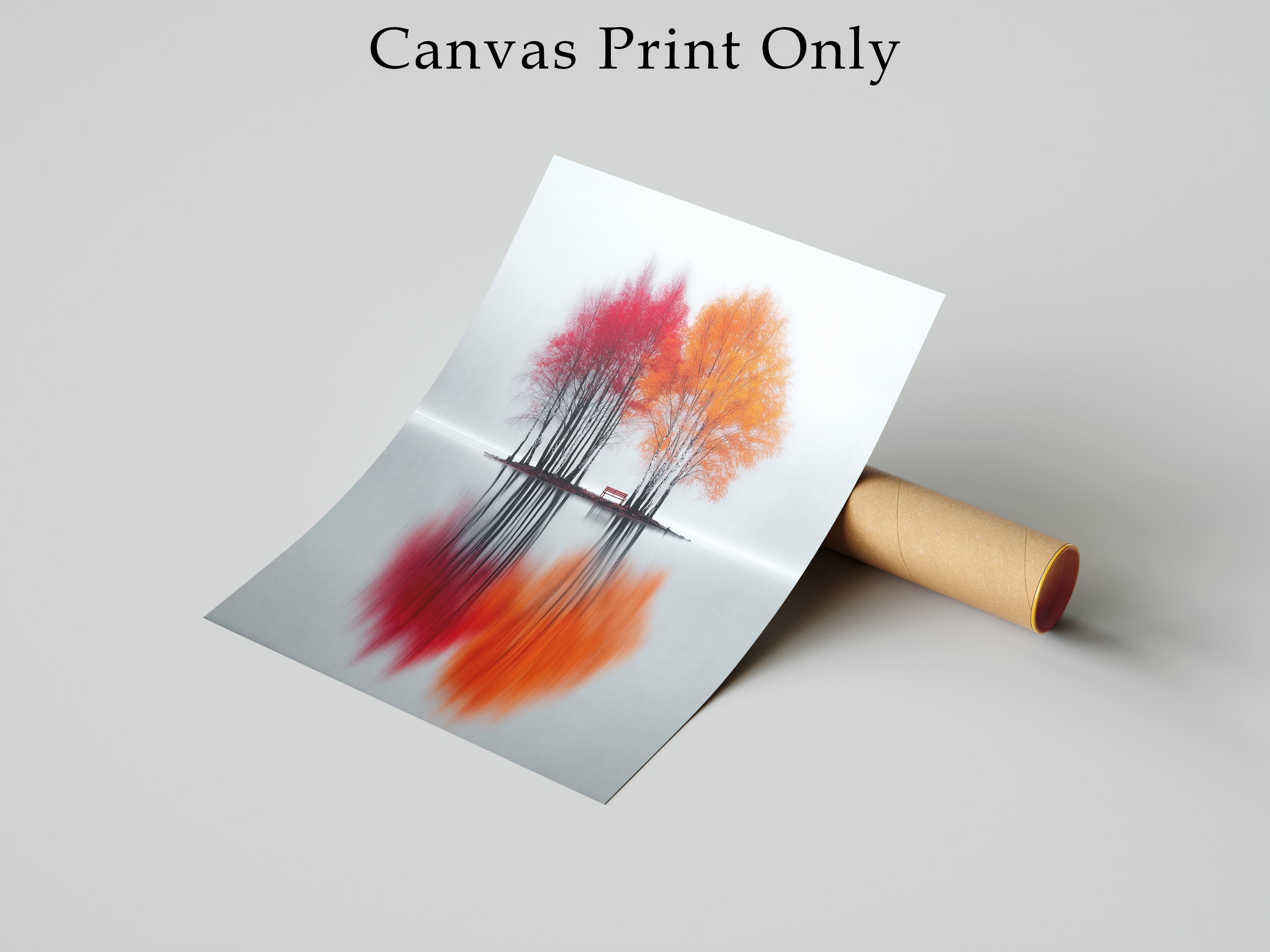 Minimalist Autumn Tree Canvas Wall Art, Framed Nature Print, Foggy Lake Reflection Artwork, Scandinavian Wall Decor, Modern Living Room Canvas