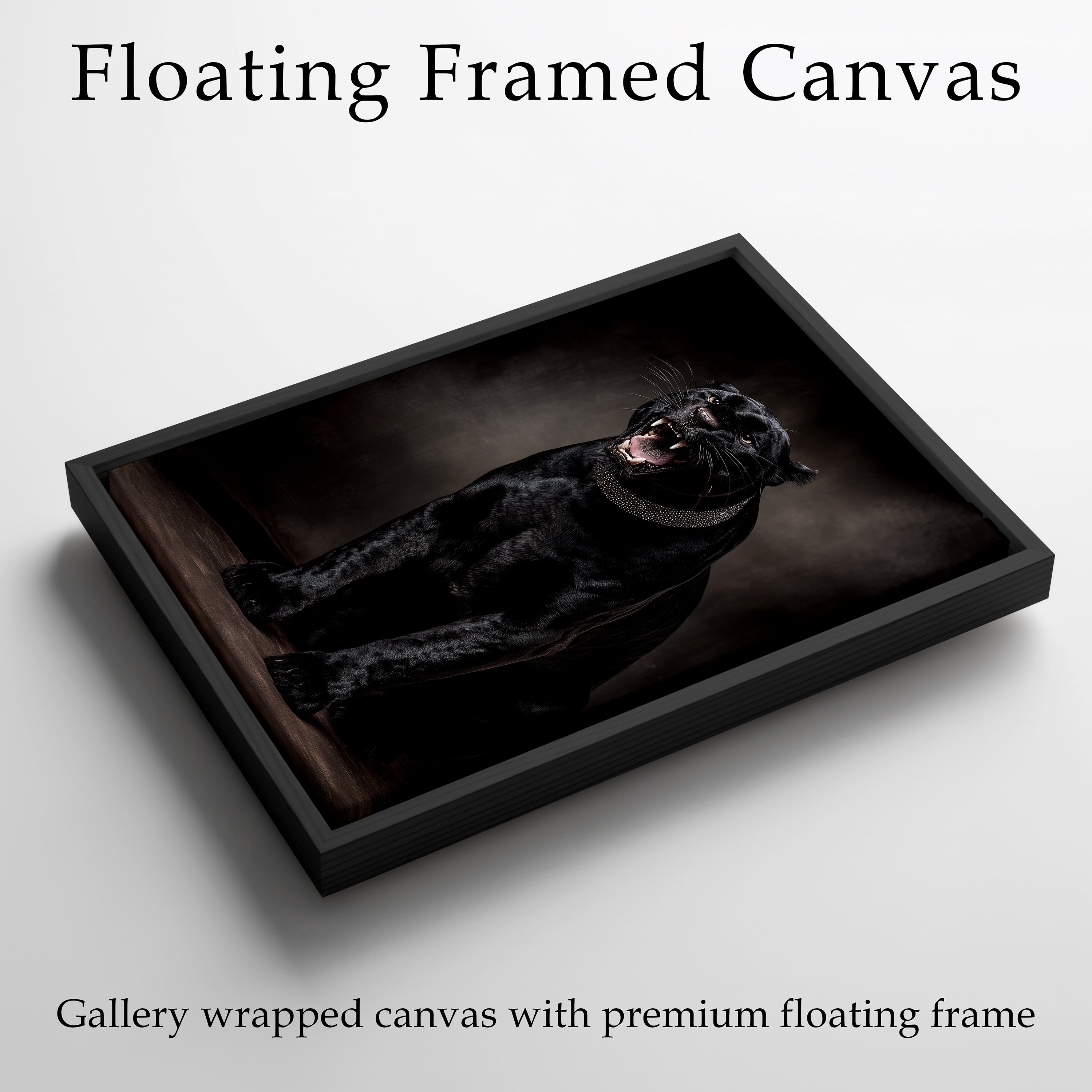 Black Panther Framed Canvas Wall Art, Dark Luxury Wildlife Print, Moody Animal Portrait, Modern Gothic Decor