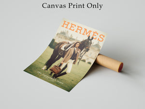 Luxury Equestrian Fashion Wall Art, Hermes Style Framed Canvas, Old Money Horse Decor, Parisian Chic Interior Artwork