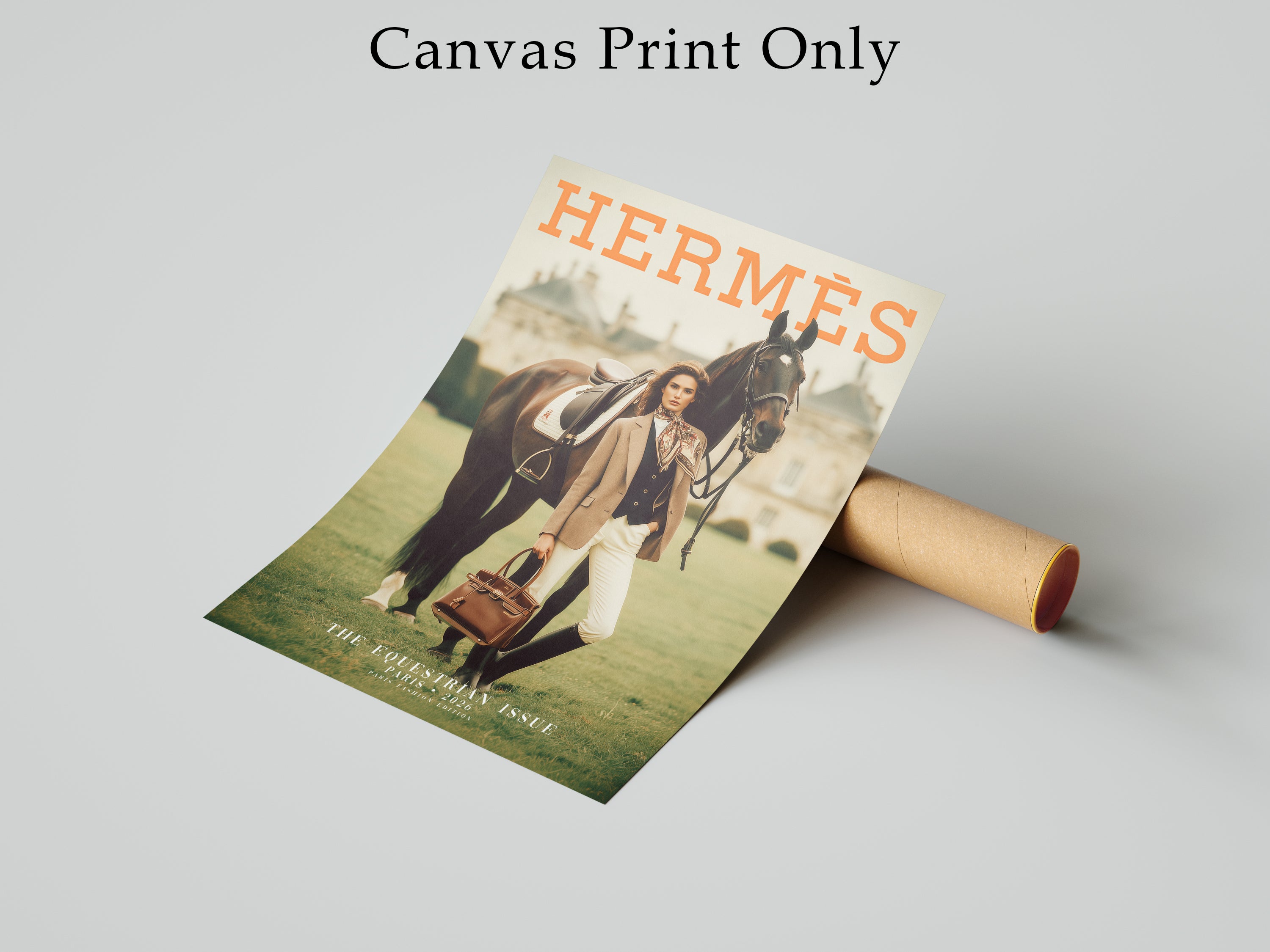 Luxury Equestrian Fashion Wall Art, Hermes Style Framed Canvas, Old Money Horse Decor, Parisian Chic Interior Artwork