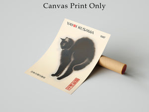 Japanese Black Cat Wall Art Framed Canvas, Luxury Japandi Decor, Contemporary Gallery Print, Minimalist Cat Artwork, Quiet Luxury Home Decor