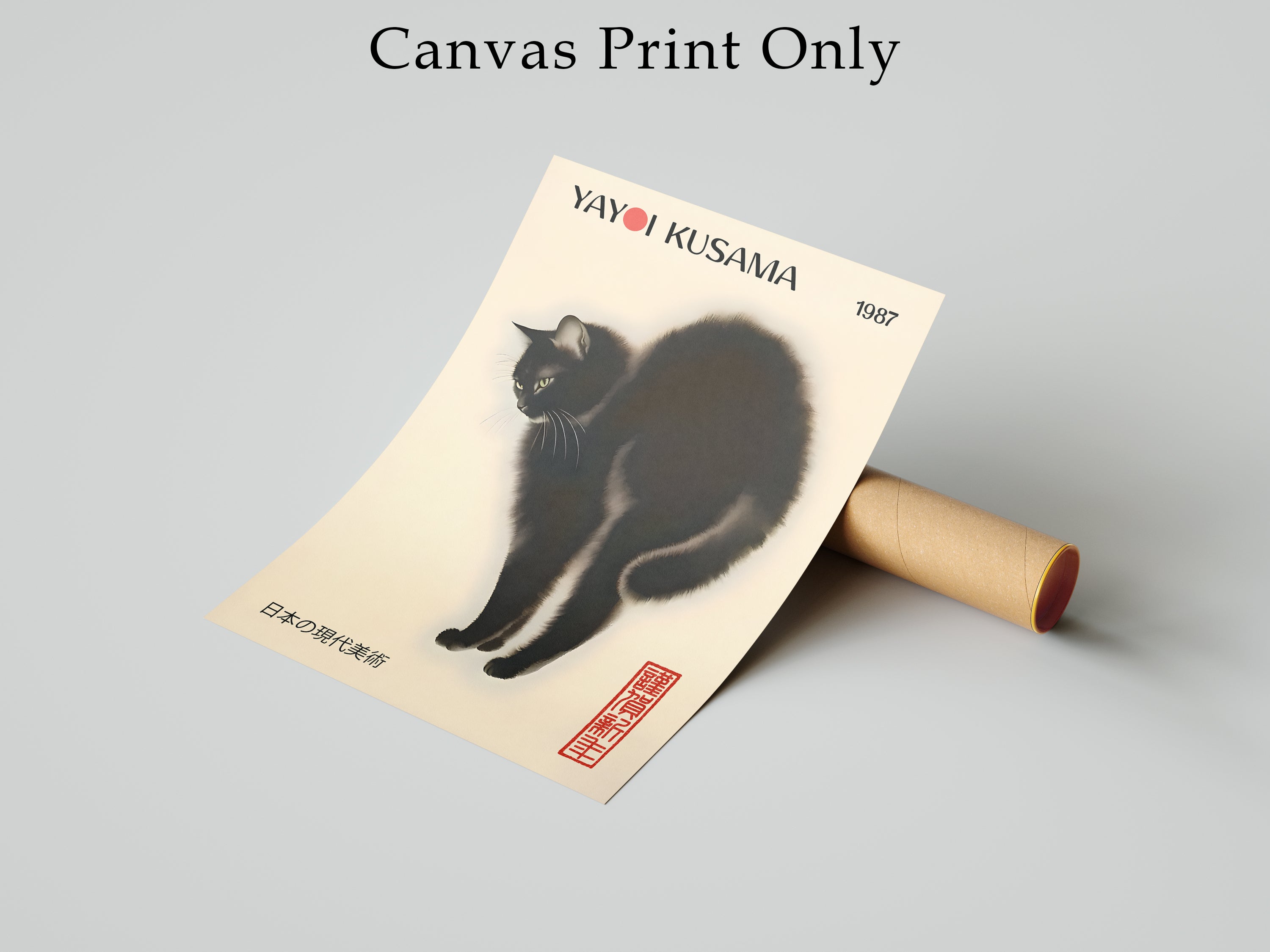 Japanese Black Cat Wall Art Framed Canvas, Luxury Japandi Decor, Contemporary Gallery Print, Minimalist Cat Artwork, Quiet Luxury Home Decor