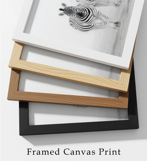 Zebra Framed Canvas Wall Art, Black and White Safari Print, Modern Wildlife Photography Decor, Neutral Animal Canvas
