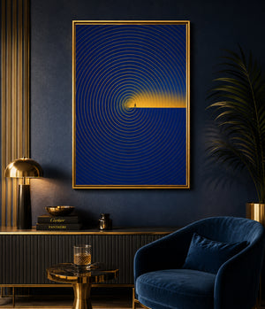 Luxury Blue and Gold Wall Art, Abstract Framed Canvas Print, Modern Minimalist Decor, Contemporary Office Artwork, Inspirational Wall Art