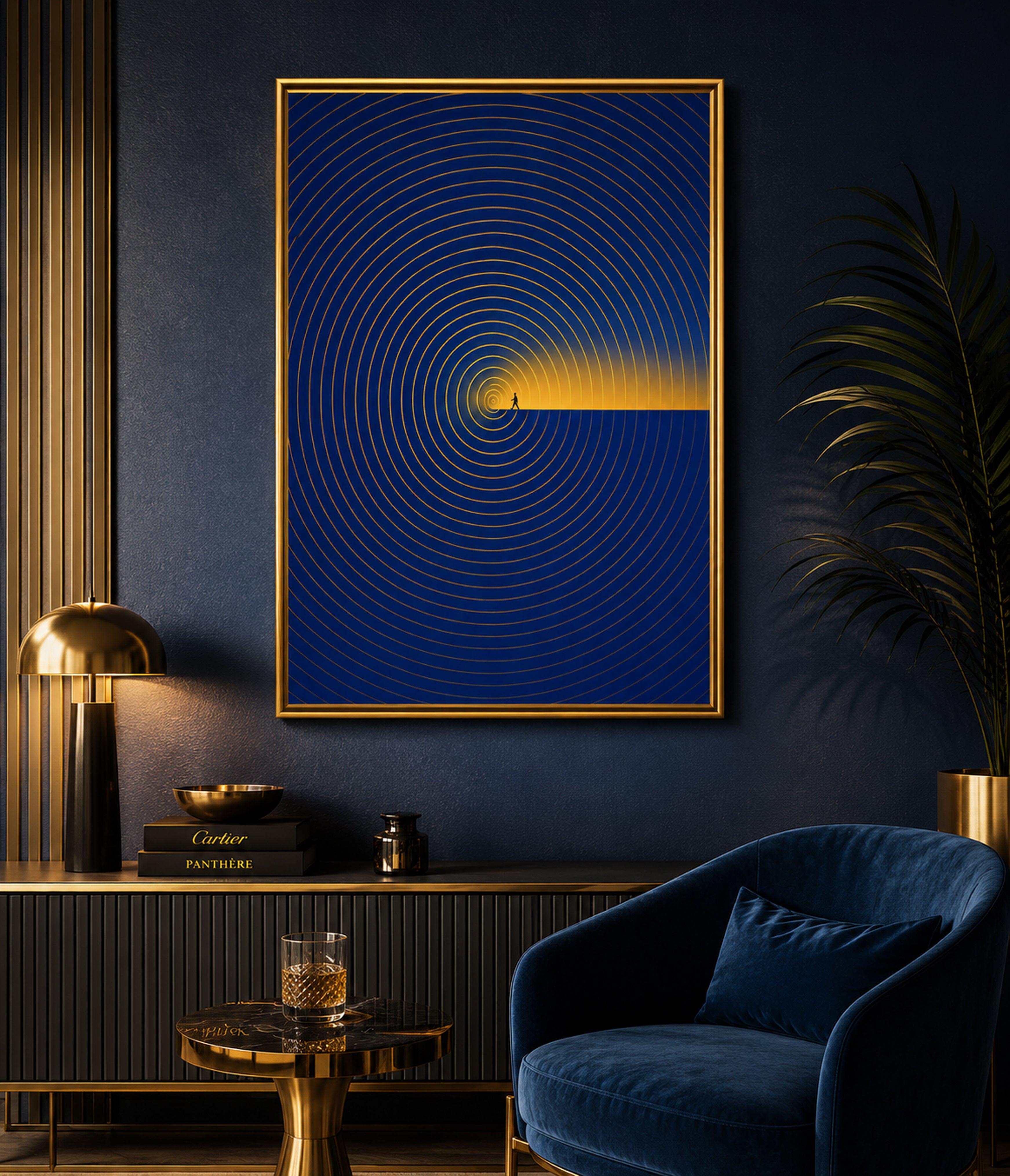 Luxury Blue and Gold Wall Art, Abstract Framed Canvas Print, Modern Minimalist Decor, Contemporary Office Artwork, Inspirational Wall Art