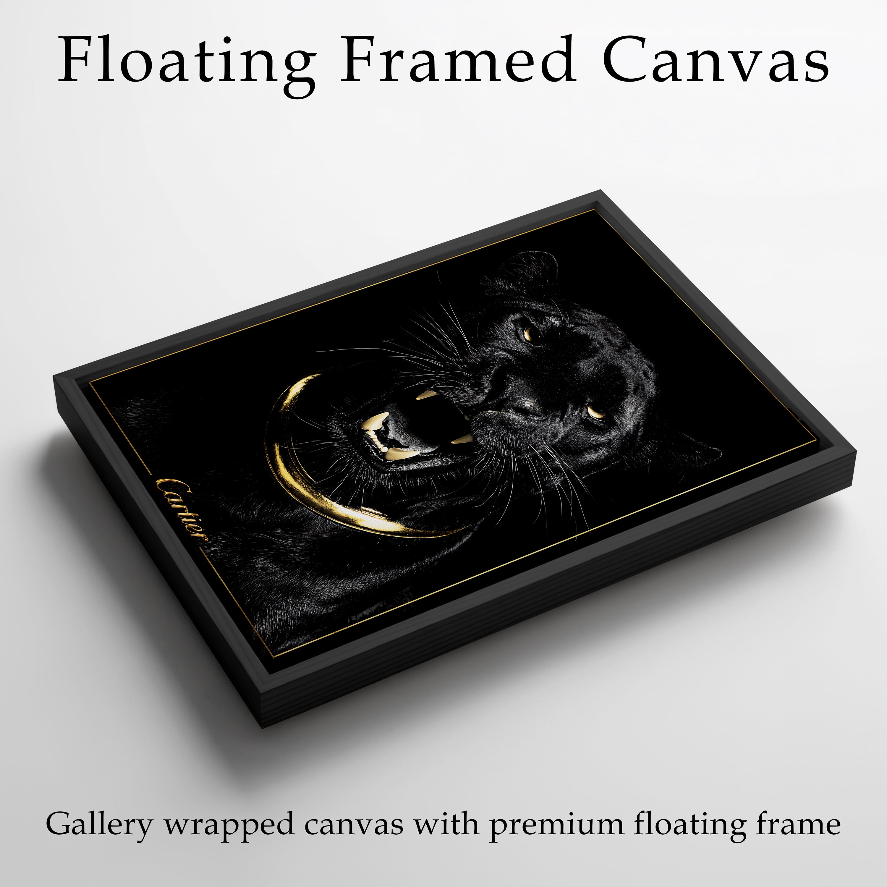 Luxury Black Panther Wall Art, Gold Framed Canvas Print, Cartier Style Decor, Quiet Luxury Animal Artwork, Modern Glam Wall Art