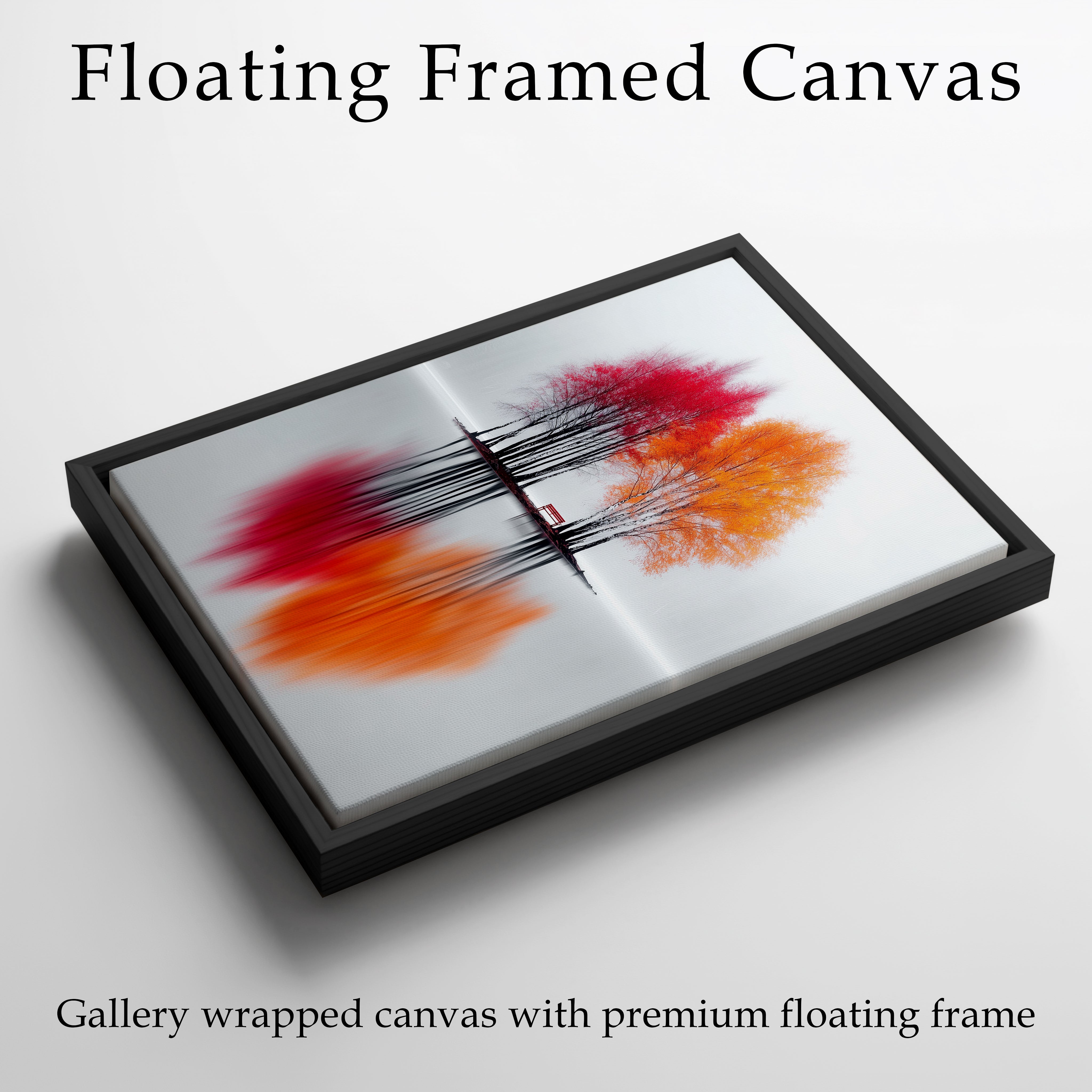 Minimalist Autumn Tree Canvas Wall Art, Framed Nature Print, Foggy Lake Reflection Artwork, Scandinavian Wall Decor, Modern Living Room Canvas