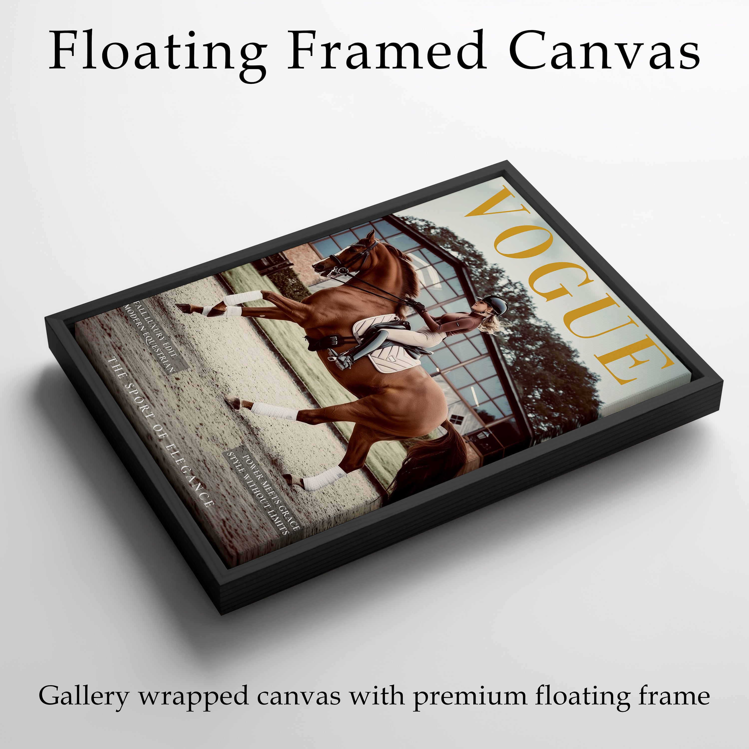 Luxury Equestrian Vogue Wall Art Framed Canvas Print, Horse Rider Poster, Old Money Decor, Ralph Lauren Style, Neutral Luxury Home Decor