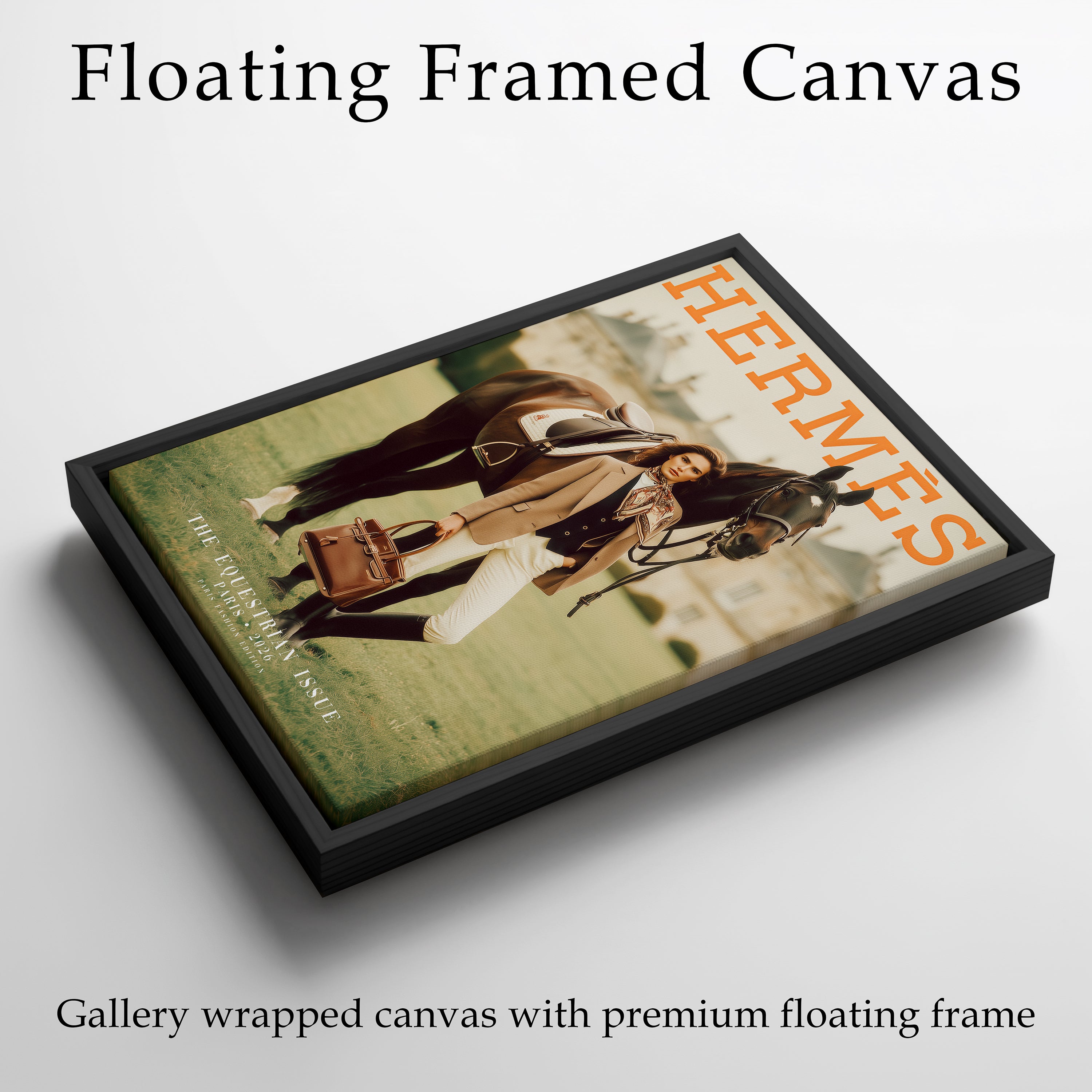 Luxury Equestrian Fashion Wall Art, Hermes Style Framed Canvas, Old Money Horse Decor, Parisian Chic Interior Artwork