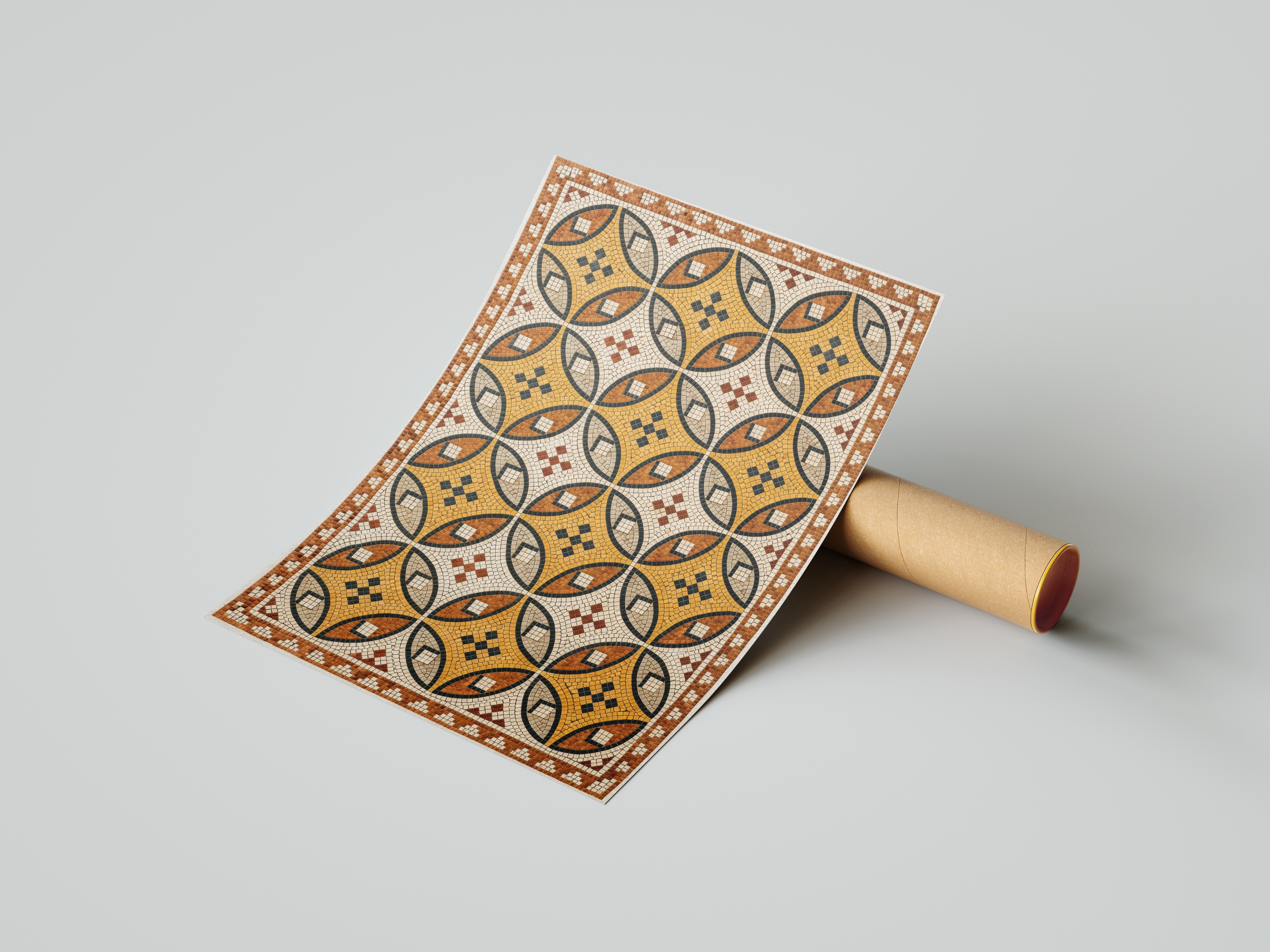 Ancient Roman Mosaic Framed Canvas, Vintage Mosaic Wall Art Framed Canvas, Mediterranean Tile Pattern Print, Terracotta Geometric Wall Decor