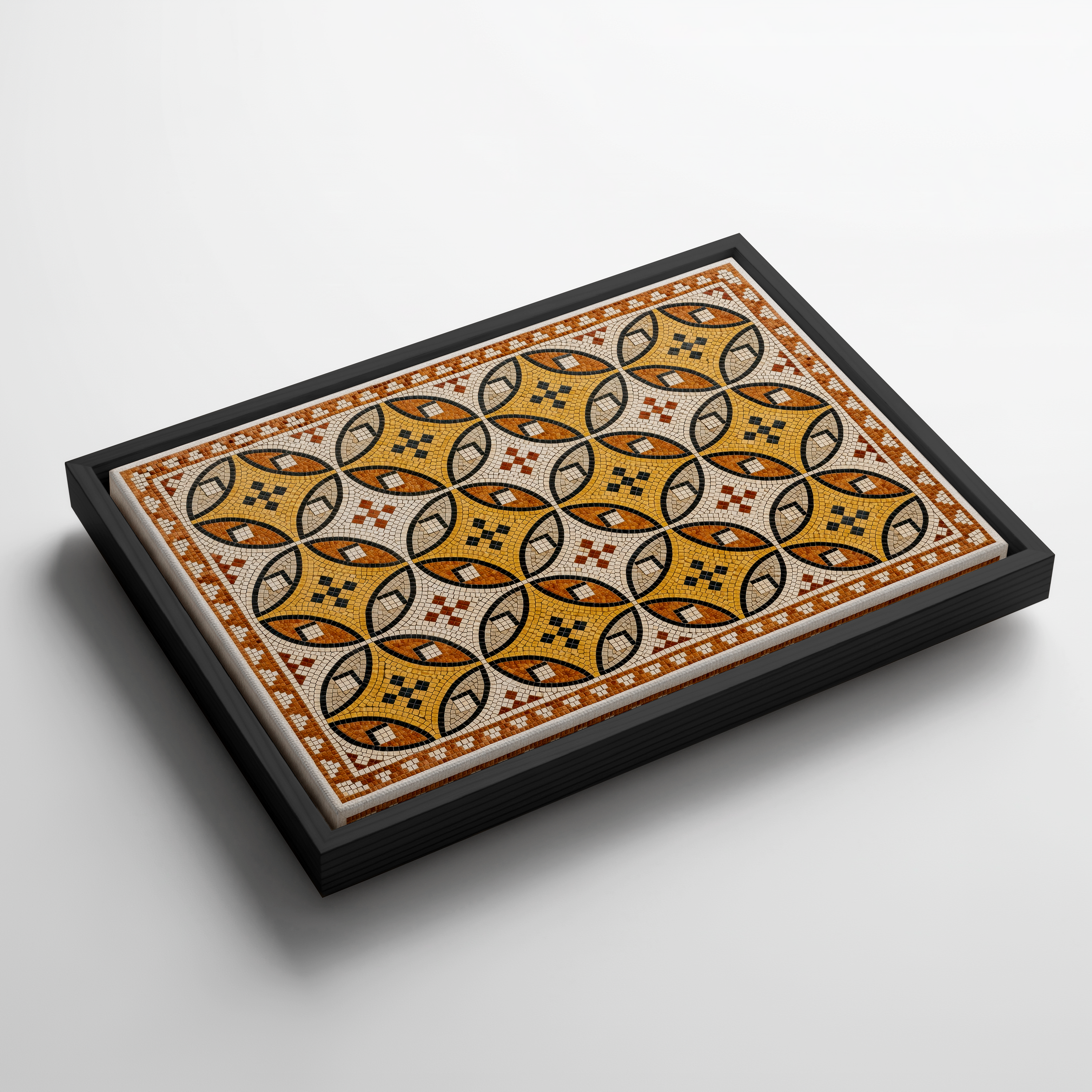 Ancient Roman Mosaic Framed Canvas, Vintage Mosaic Wall Art Framed Canvas, Mediterranean Tile Pattern Print, Terracotta Geometric Wall Decor