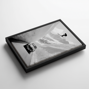 Alpine Ski Wall Art, Black and White Ski Poster, Vintage Car Mountain Print, Framed Canvas Wall Decor, Luxury Ski Lodge Artwork