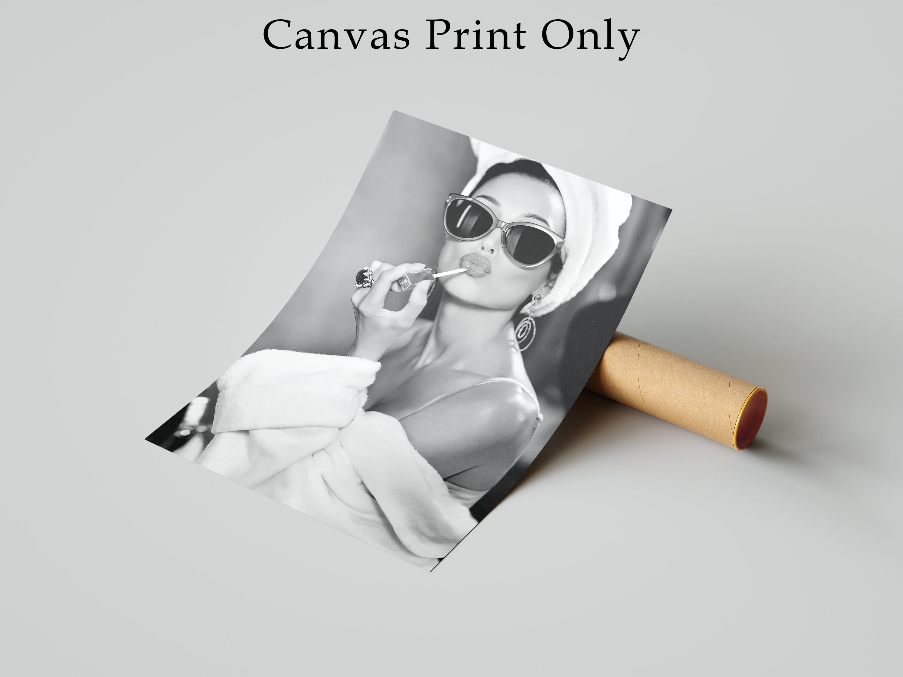 Audrey Hepburn Wall Art Framed Canvas, Black and White Glamour Print, Luxury Fashion Bathroom Decor, Old Hollywood Vanity Art