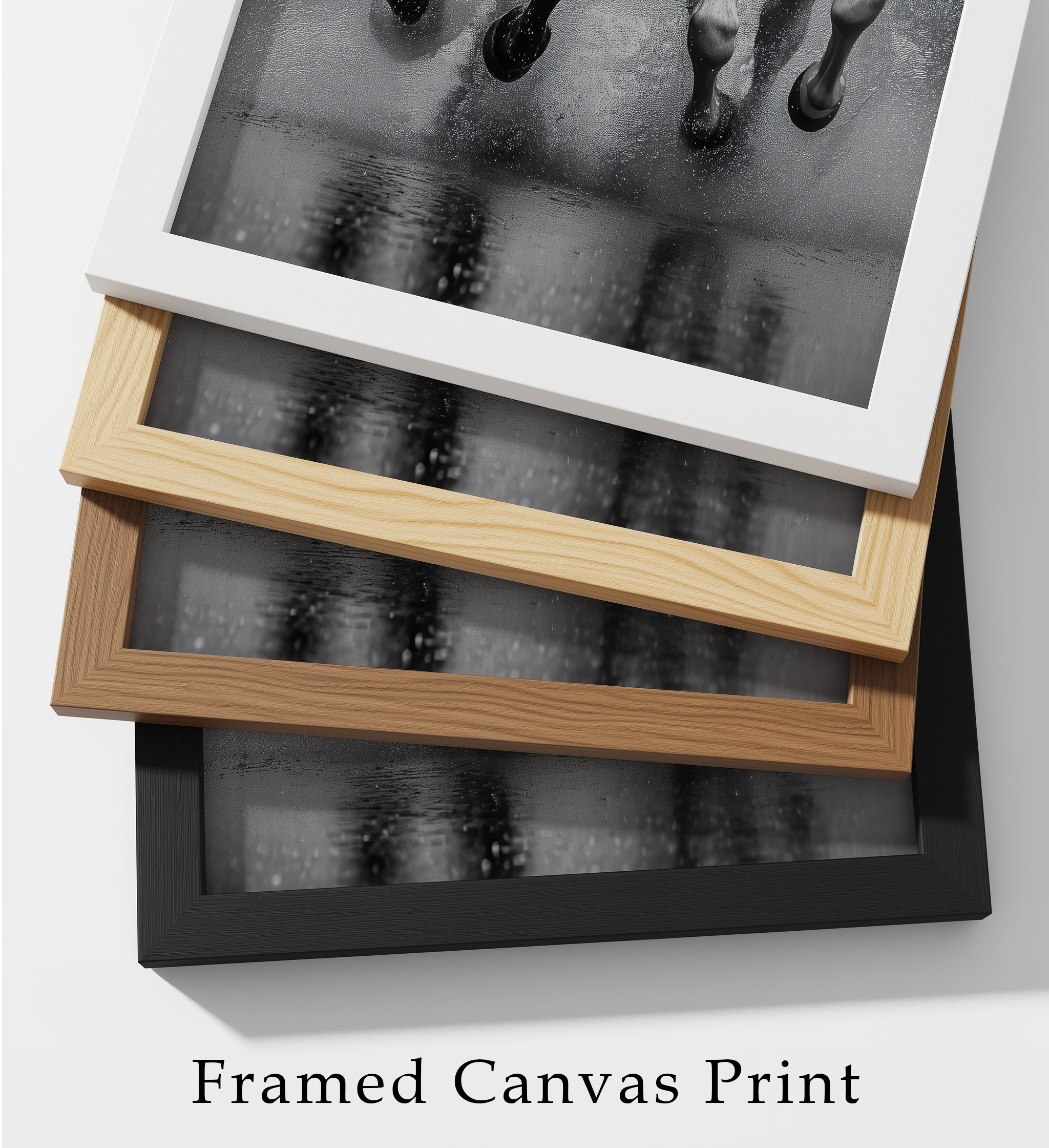 Black and White Horse Framed Canvas, Running Horses Wall Art, Equestrian Photography Print, Modern Western Decor