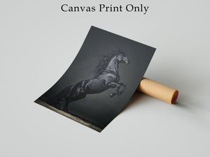 Majestic Black Horse Framed Canvas Wall Art, Rearing Stallion Print, Luxury Equestrian Decor, Dark Horse Artwork