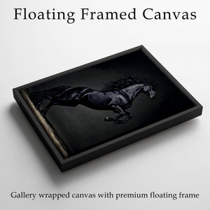 Majestic Black Horse Framed Canvas Wall Art, Rearing Stallion Print, Luxury Equestrian Decor, Dark Horse Artwork