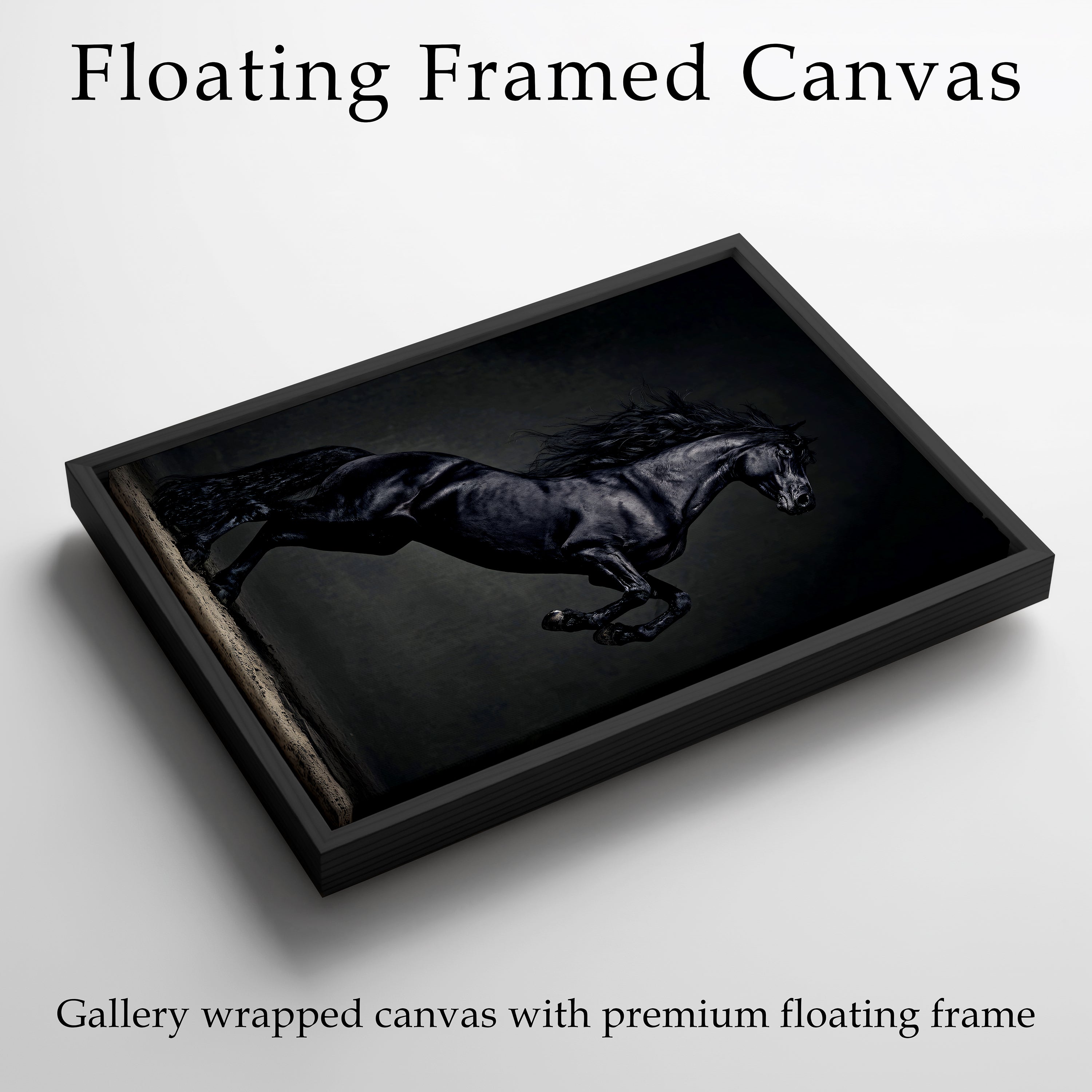 Majestic Black Horse Framed Canvas Wall Art, Rearing Stallion Print, Luxury Equestrian Decor, Dark Horse Artwork