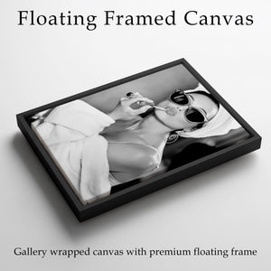 Audrey Hepburn Wall Art Framed Canvas, Black and White Glamour Print, Luxury Fashion Bathroom Decor, Old Hollywood Vanity Art