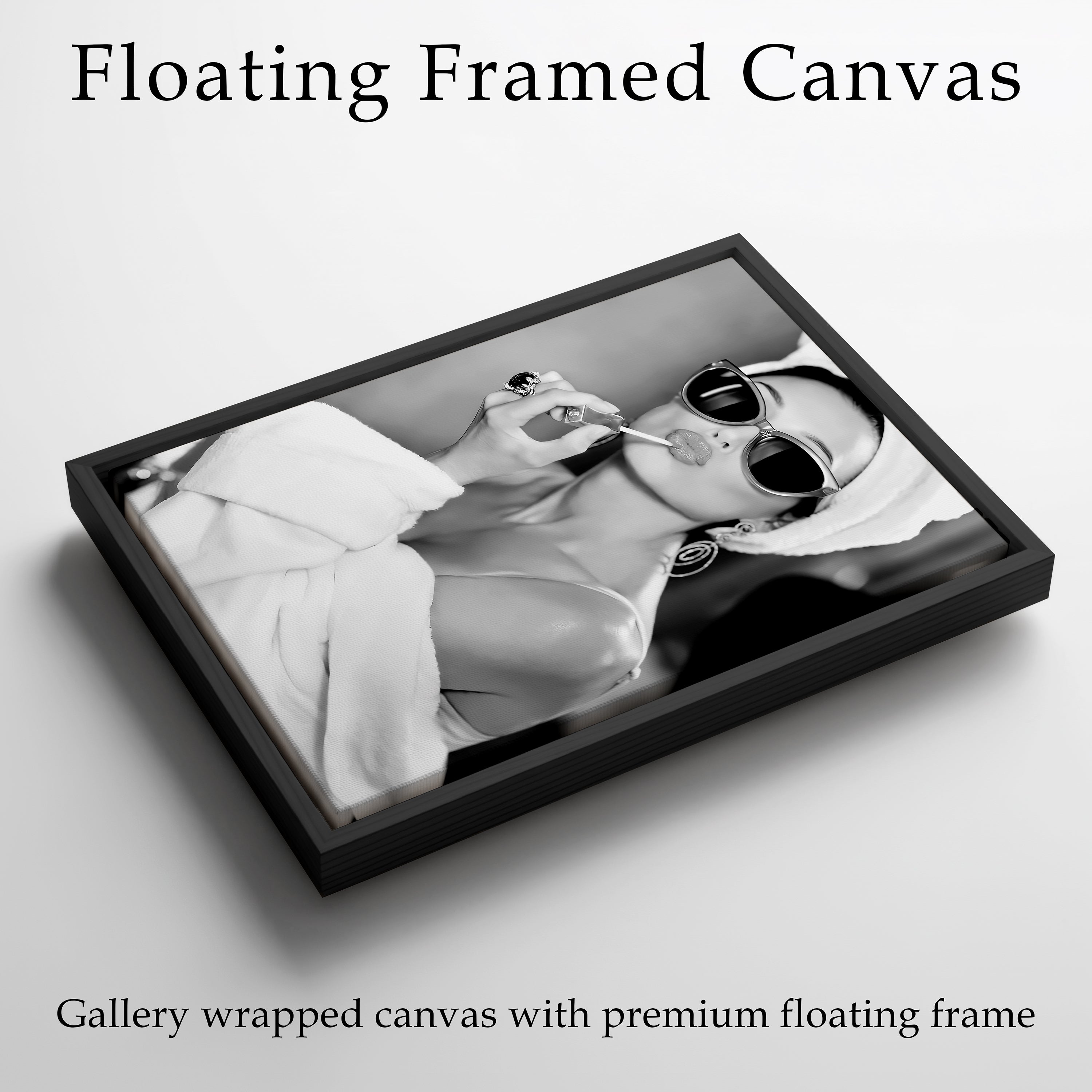 Audrey Hepburn Wall Art Framed Canvas, Black and White Glamour Print, Luxury Fashion Bathroom Decor, Old Hollywood Vanity Art