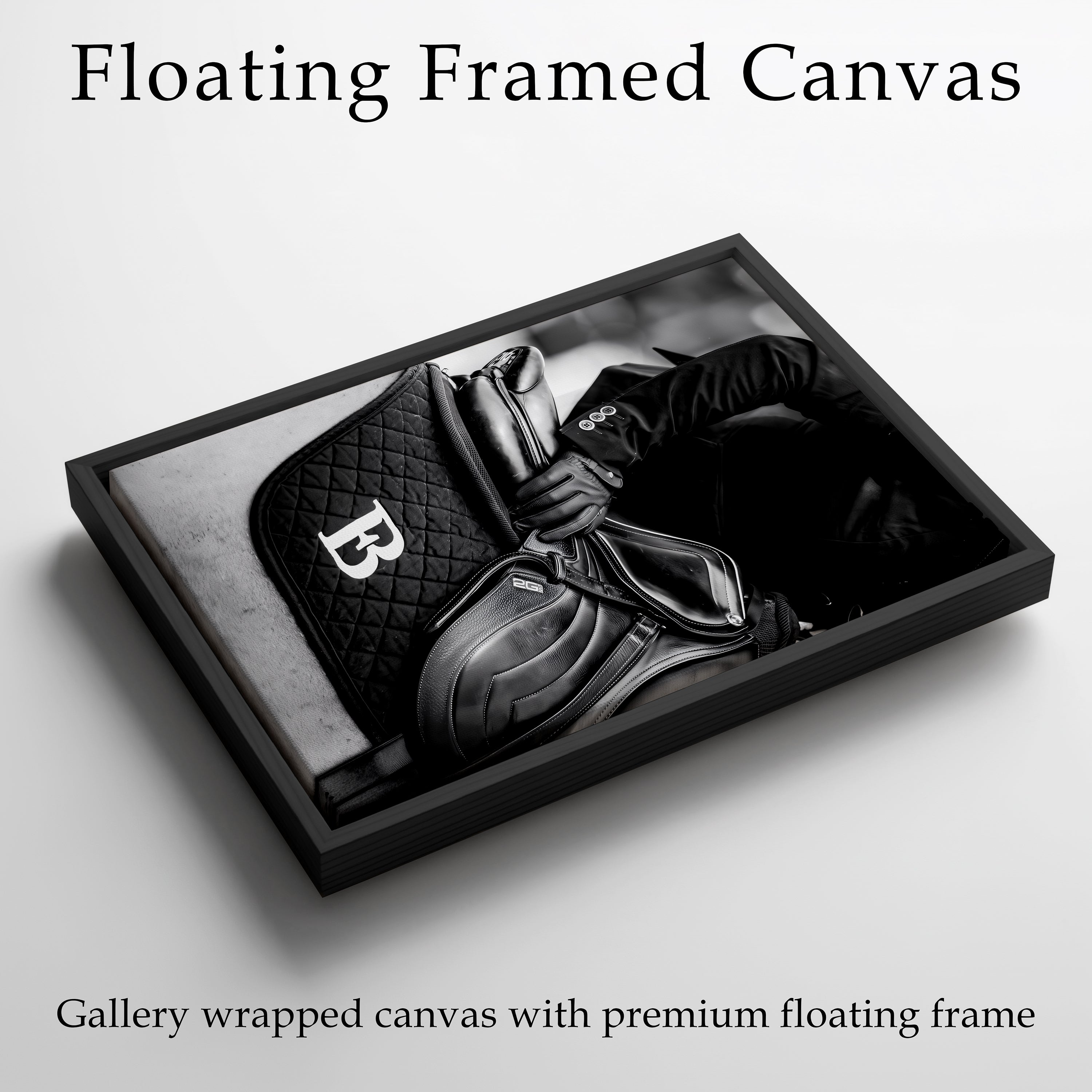 Majestic Horse Equestrian Framed Canvas Wall Art, Black and White Saddle Print, Luxury Horse Riding Decor