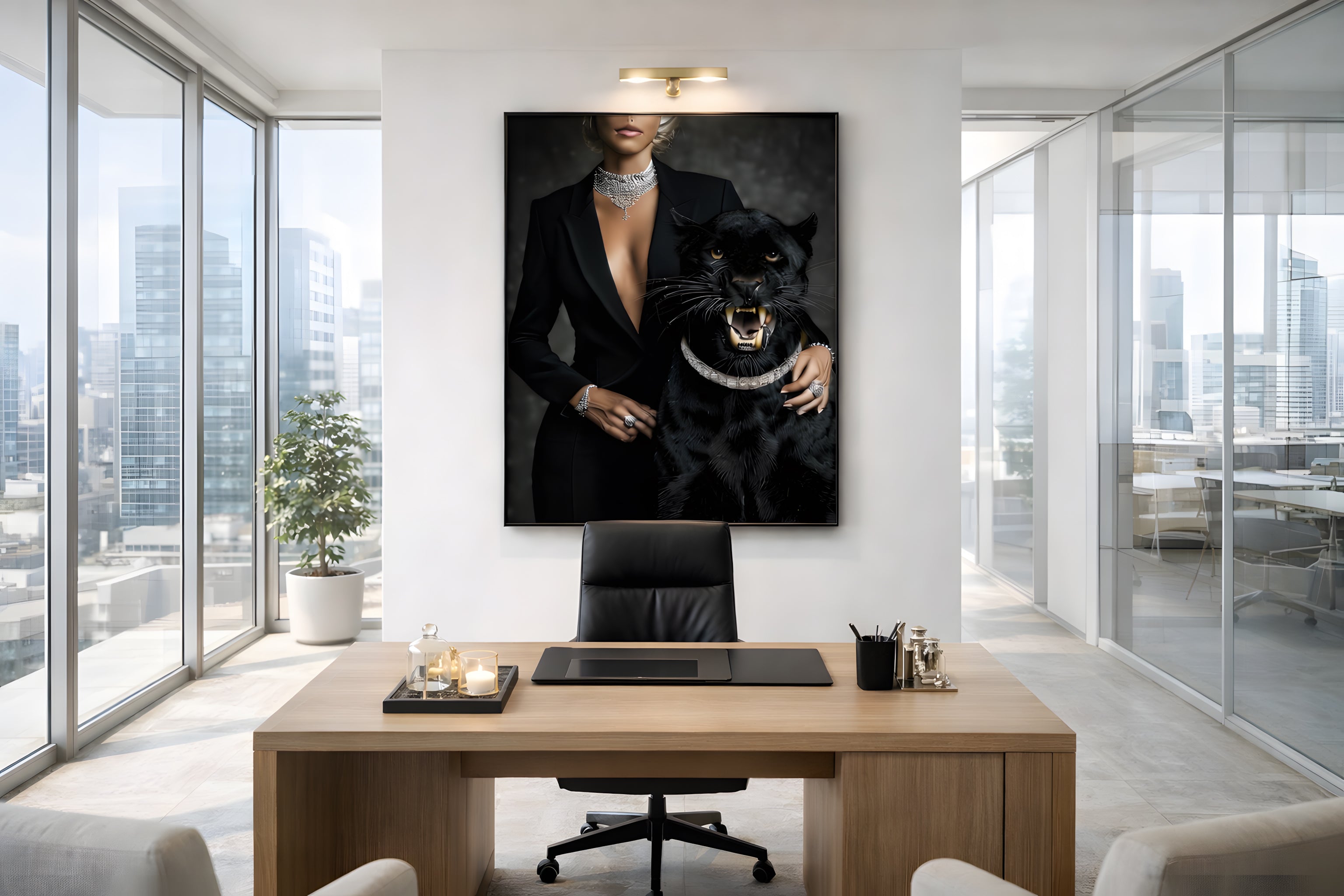 Black Panther Framed Canvas Wall Art, Luxury Fashion Portrait Print, Dark Glam Animal Decor, Modern Statement Artwork