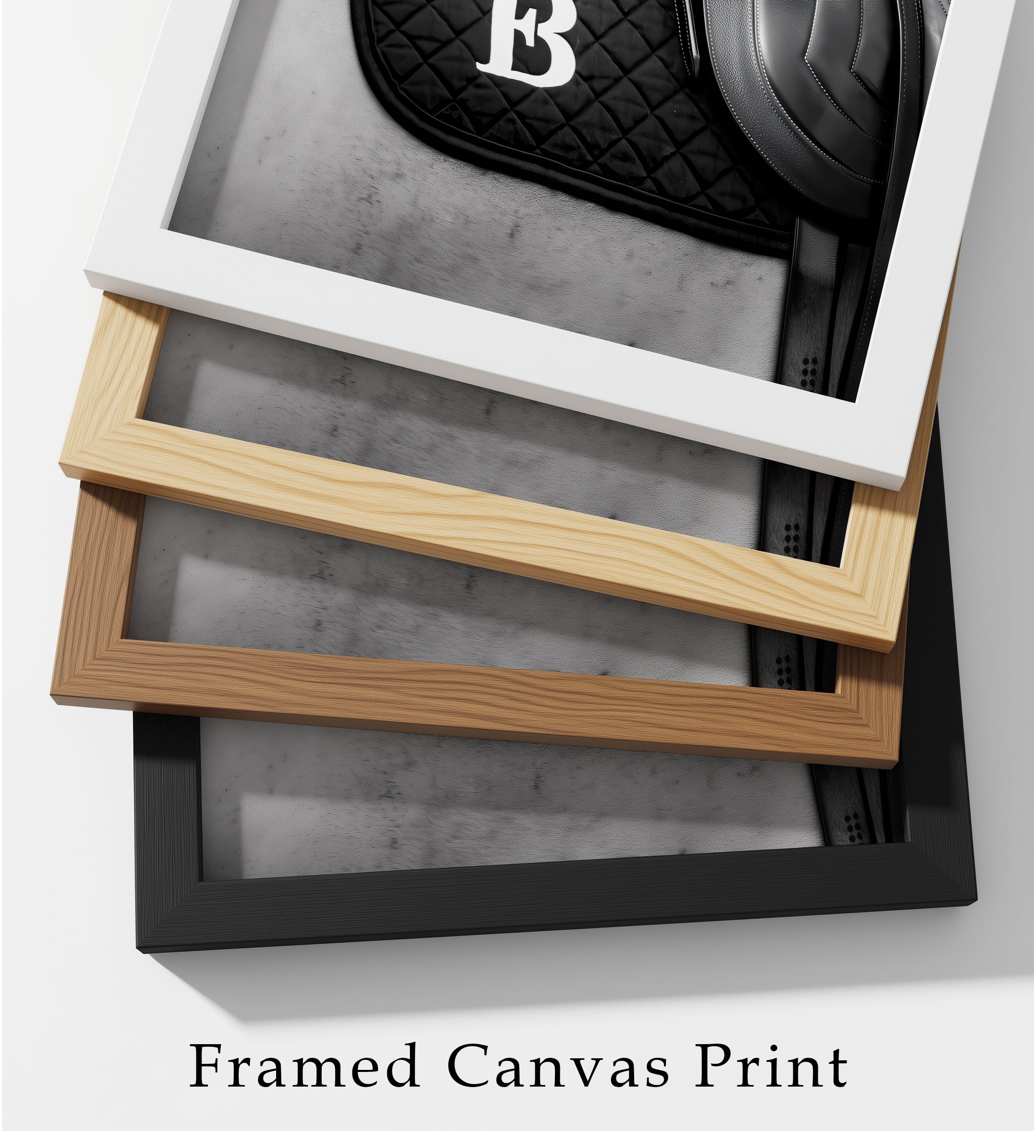 Majestic Horse Equestrian Framed Canvas Wall Art, Black and White Saddle Print, Luxury Horse Riding Decor