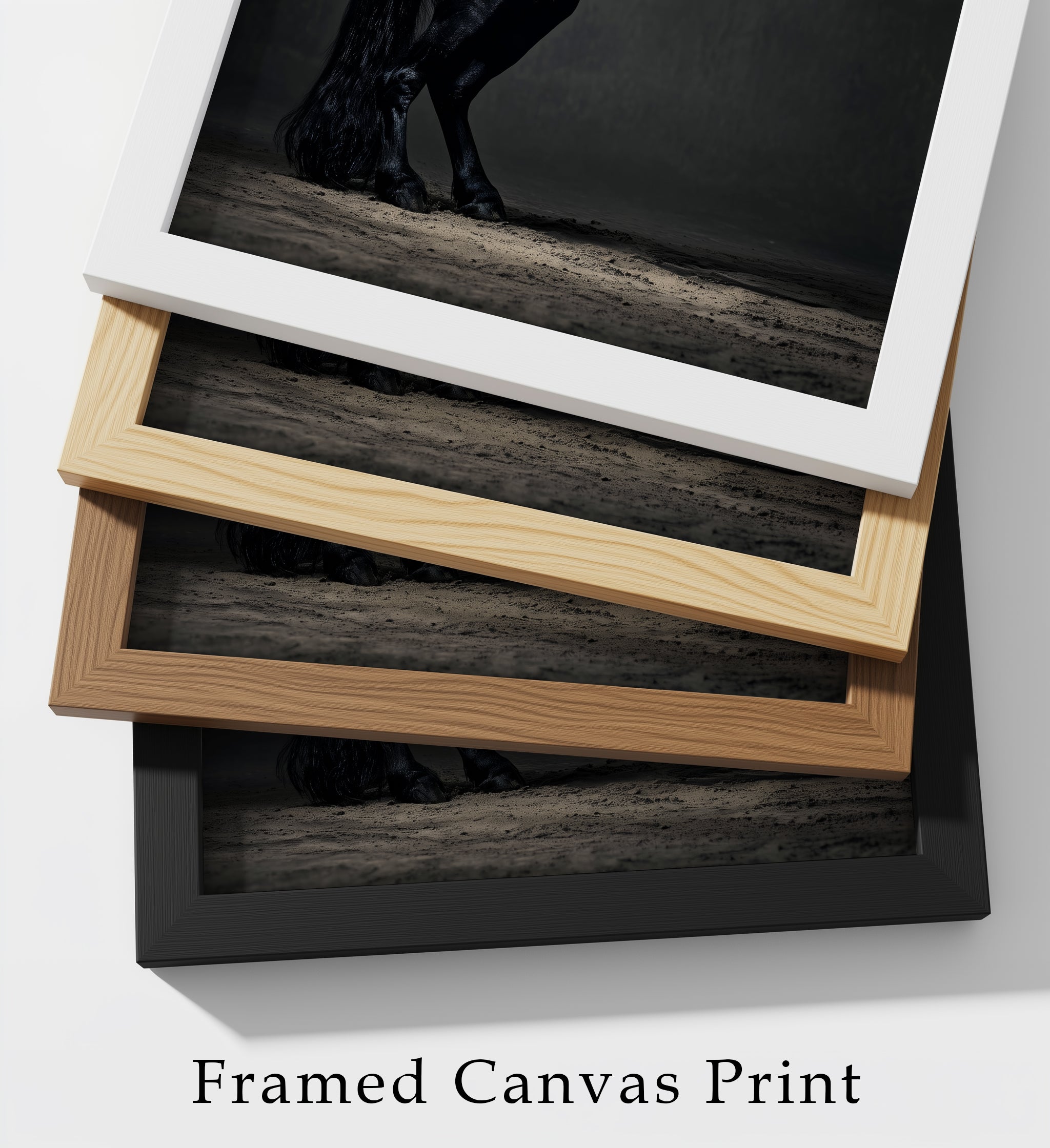Majestic Black Horse Framed Canvas Wall Art, Rearing Stallion Print, Luxury Equestrian Decor, Dark Horse Artwork