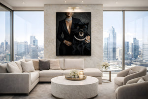 Black Panther Framed Canvas Wall Art, Luxury Fashion Portrait Print, Dark Glam Animal Decor, Modern Statement Artwork