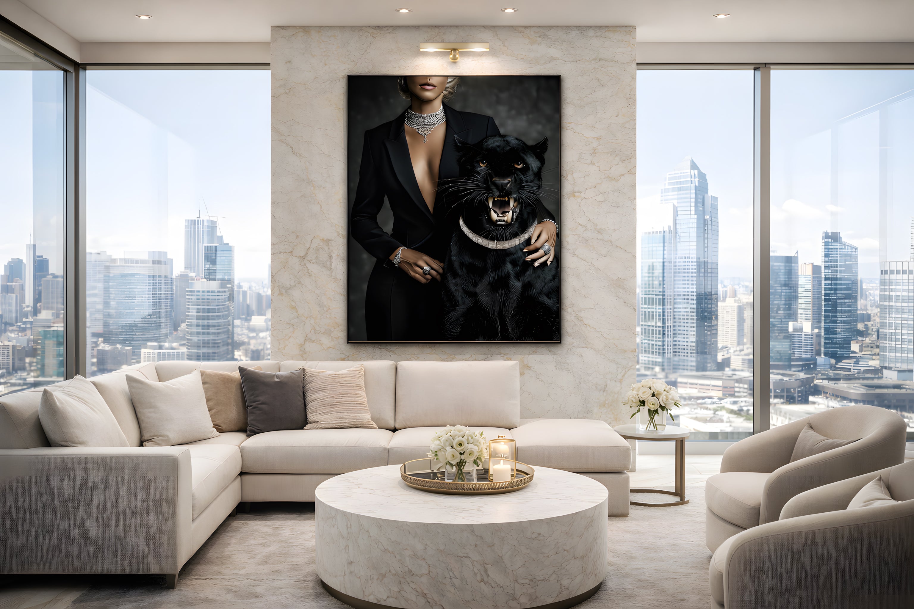 Black Panther Framed Canvas Wall Art, Luxury Fashion Portrait Print, Dark Glam Animal Decor, Modern Statement Artwork