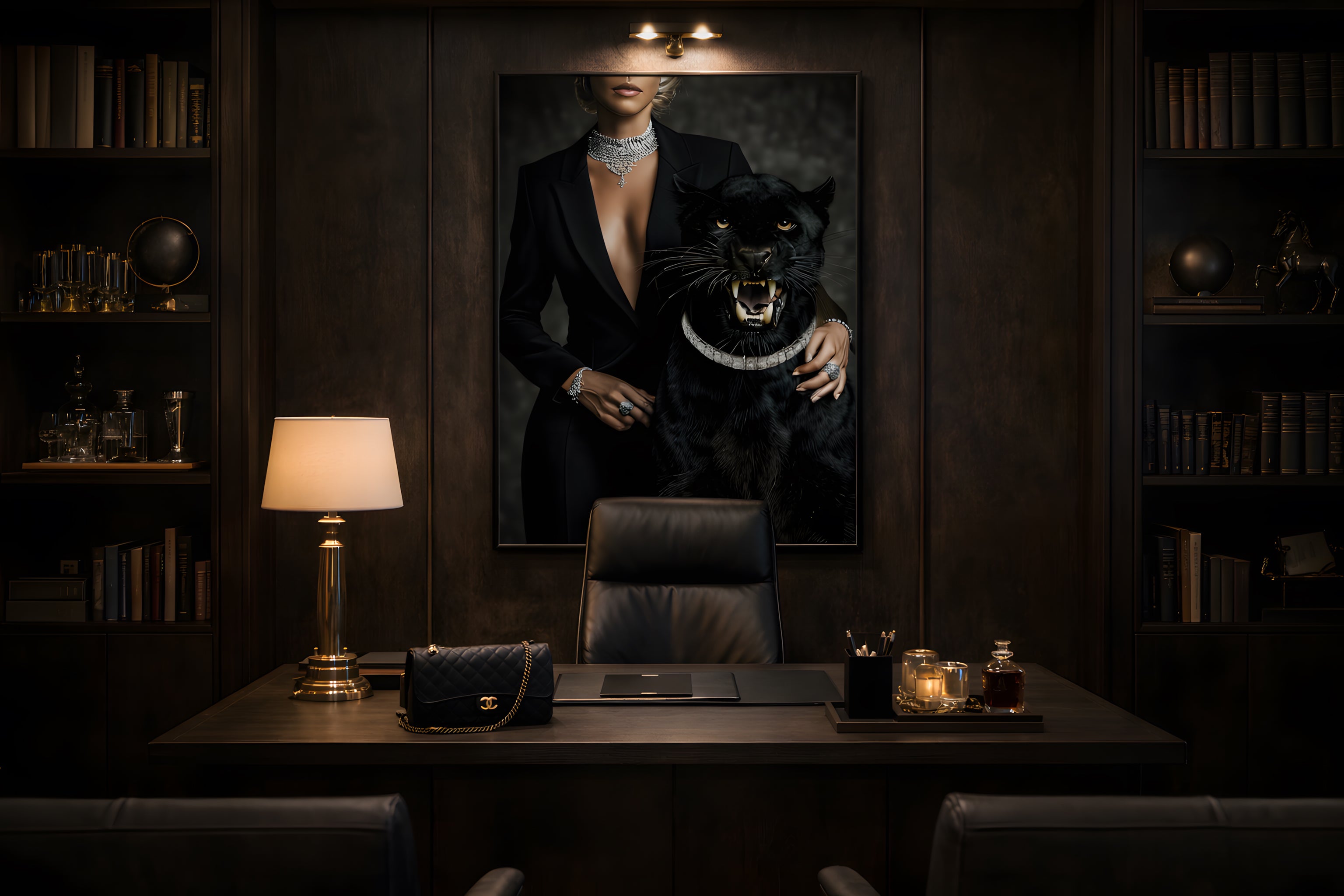 Black Panther Framed Canvas Wall Art, Luxury Fashion Portrait Print, Dark Glam Animal Decor, Modern Statement Artwork