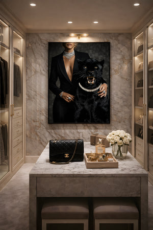 Black Panther Framed Canvas Wall Art, Luxury Fashion Portrait Print, Dark Glam Animal Decor, Modern Statement Artwork
