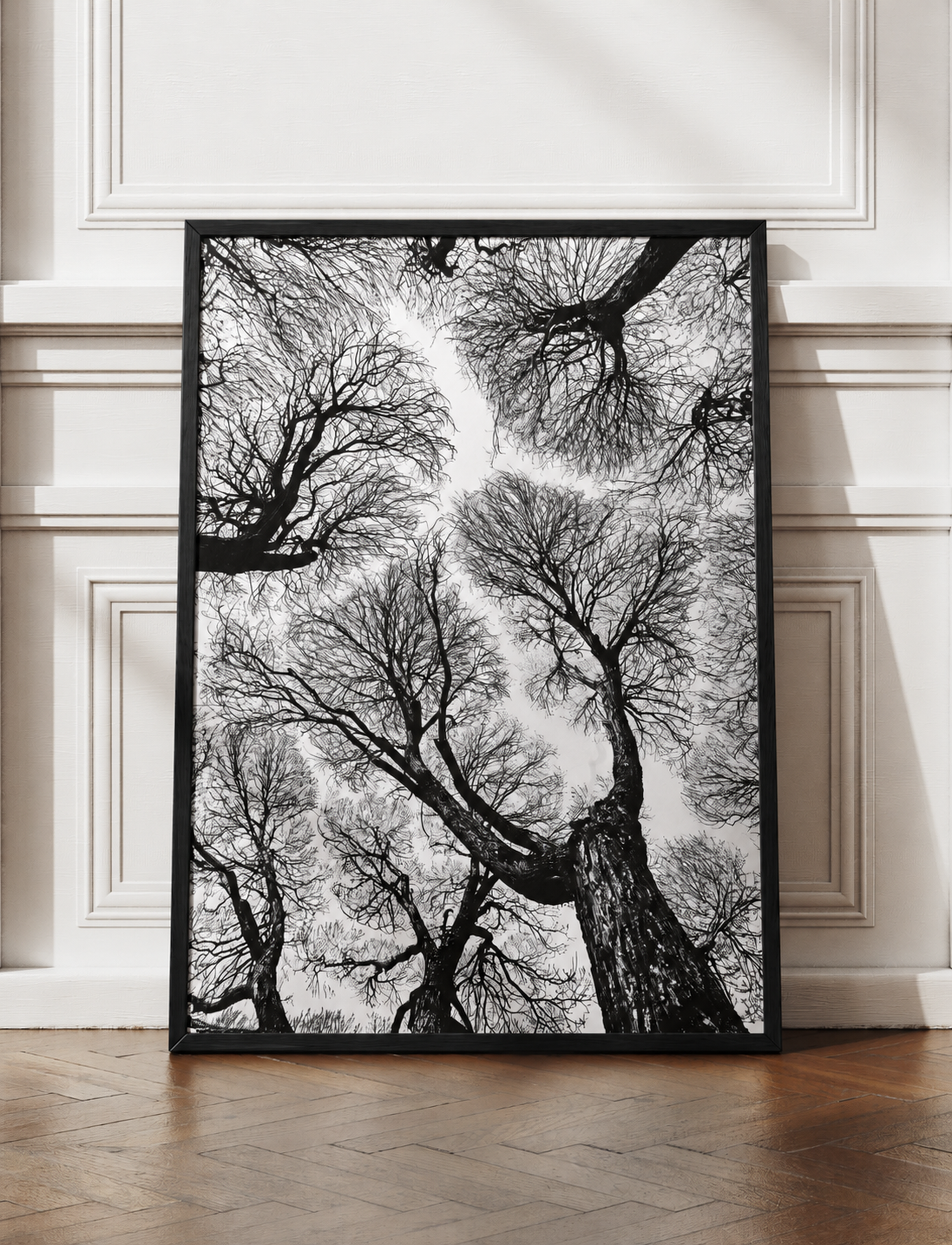 Black And White Tree Wall Art, Framed Canvas Print, Minimalist Nature Photography, Scandinavian Living Room Decor, Large Neutral Wall Art