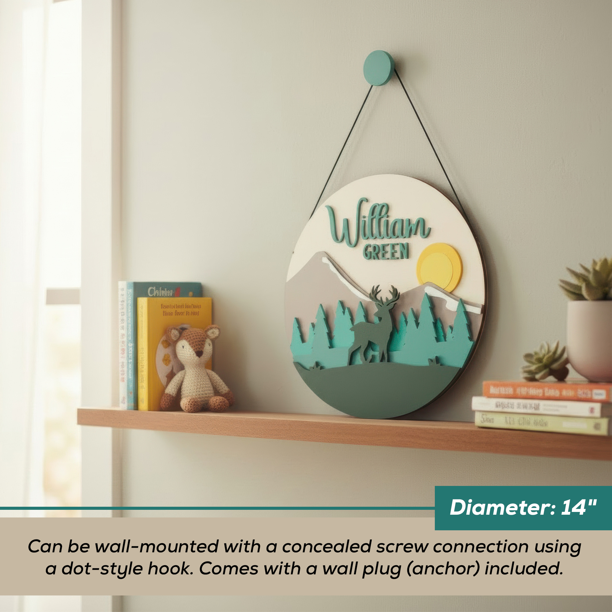 Personalized Wooden Name Sign for Nursery – Mountain & Deer Wall Decor