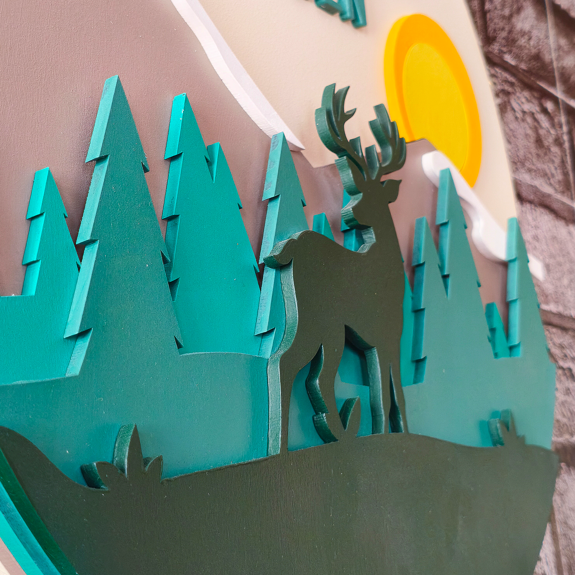 Personalized Wooden Name Sign for Nursery – Mountain & Deer Wall Decor