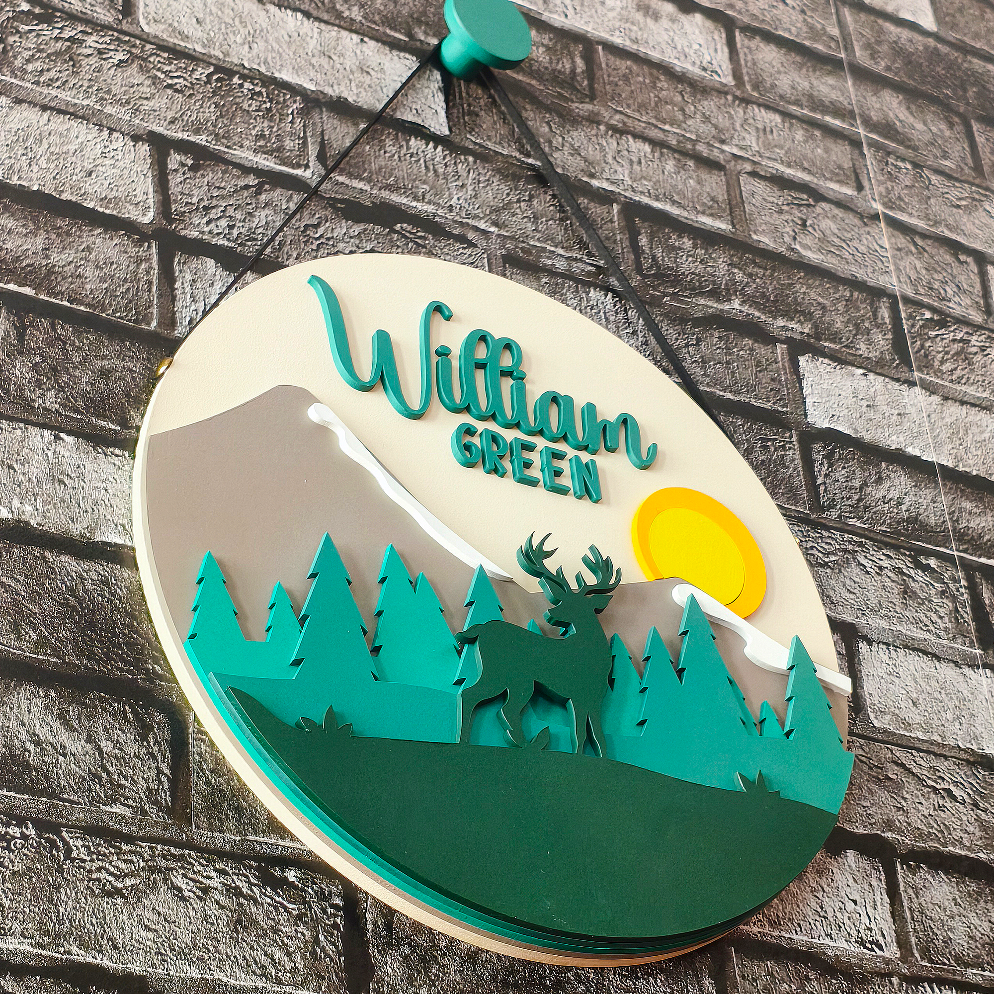 Personalized Wooden Name Sign for Nursery – Mountain & Deer Wall Decor